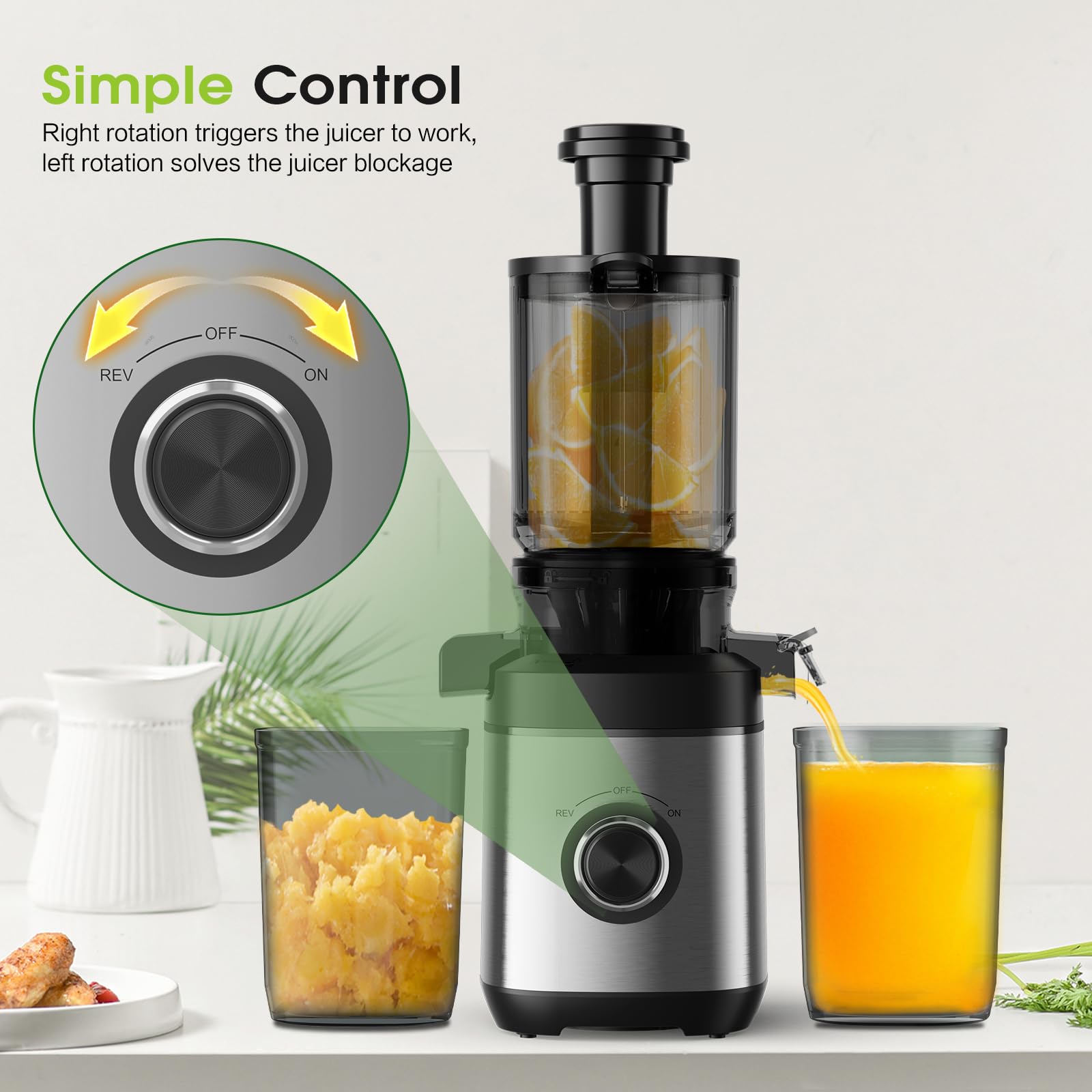 Premium Cold Press Juicer Machine - Slow Masticating Juicer for Whole Fruits & Vegetables, High Juice Yield Extractor, BPA-Free, Quiet Operation - Perfect for Healthy Juicing, Detox, and Raw Food Diets at Home