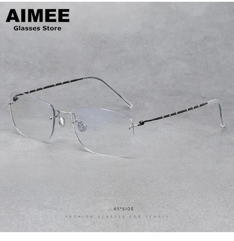Aimee Unisex Rimless Square Titanium Eyeglasses 2130 - Lightweight Durable Frame for Men & Women - Perfect for Reading, Work, and Everyday Wear
