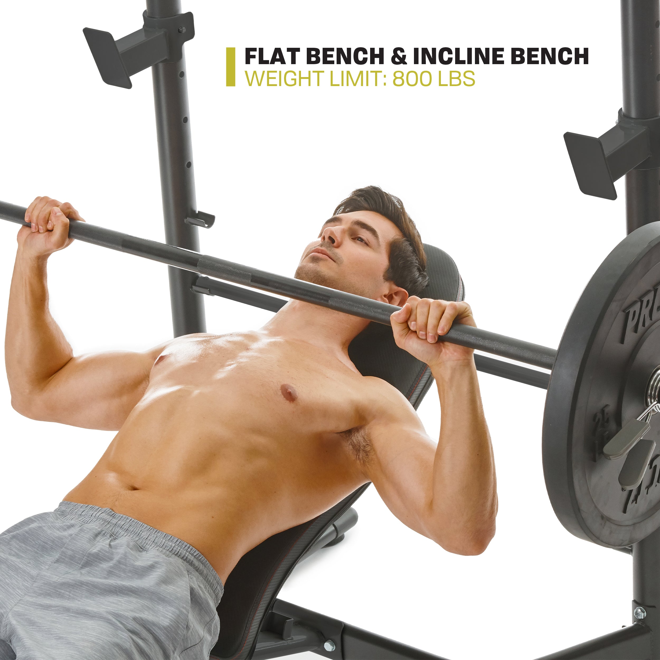 PRCTZ Adjustable Weight Bench with Olympic Squat Rack - Multi-Functional Home Gym Equipment for Strength Training, Arm & Leg Developer with Preacher Pad - Perfect for Home Workouts, Bodybuilding & Fitness Training