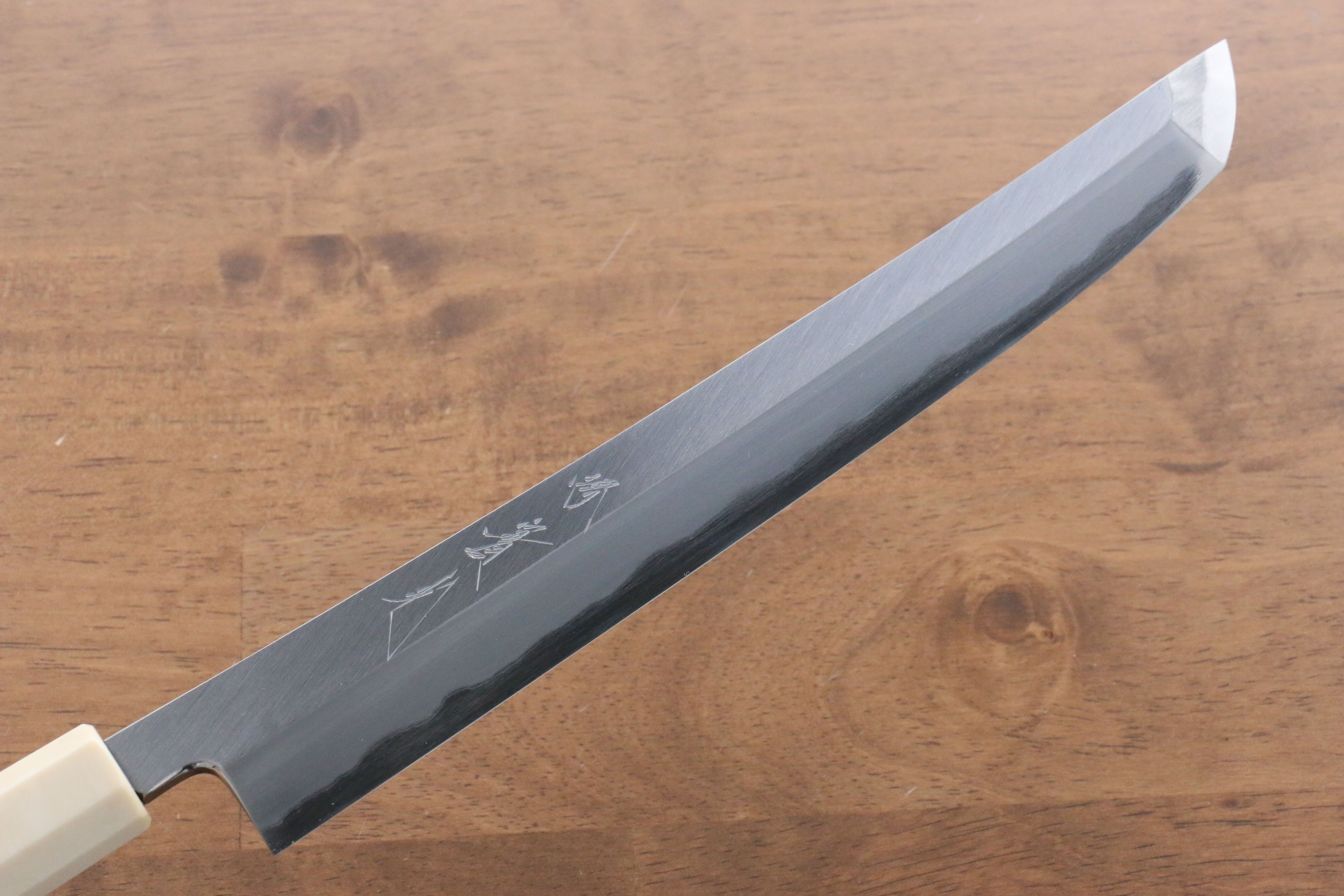 Premium Jikko Shiko Blue Steel Sakimaru Yanagiba 240mm Sushi Knife - Ebony Wood Handle with Double Ring Design - Perfect for Sushi Chefs & Japanese Cuisine Preparation