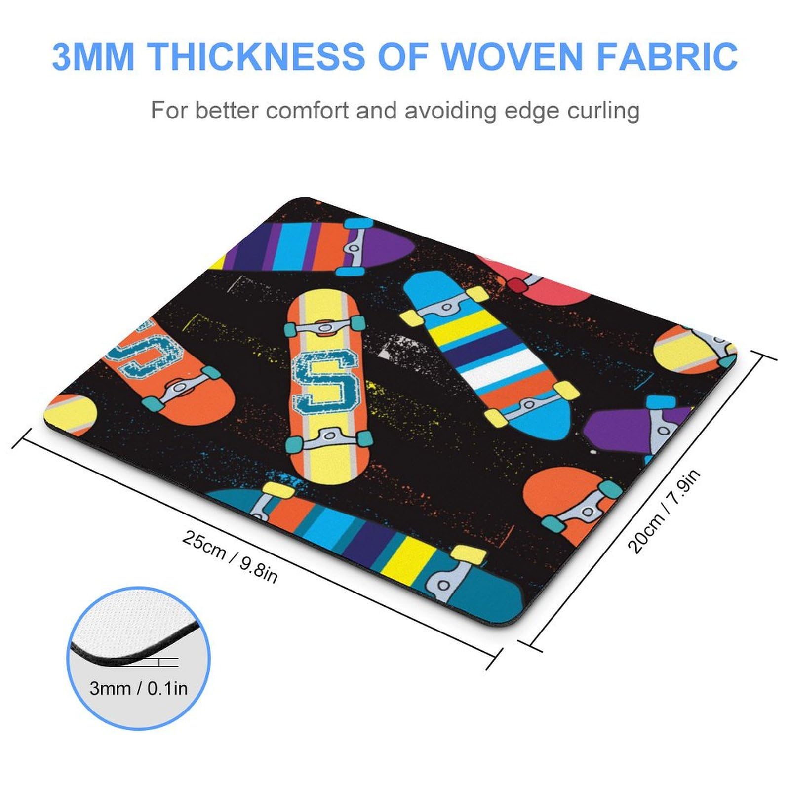 Durable Non-Slip Waterproof Gaming Mouse Pad - 20x25cm Skateboard Design Office & Home Computer Accessory for PC, Laptop, Work & Gaming Setup