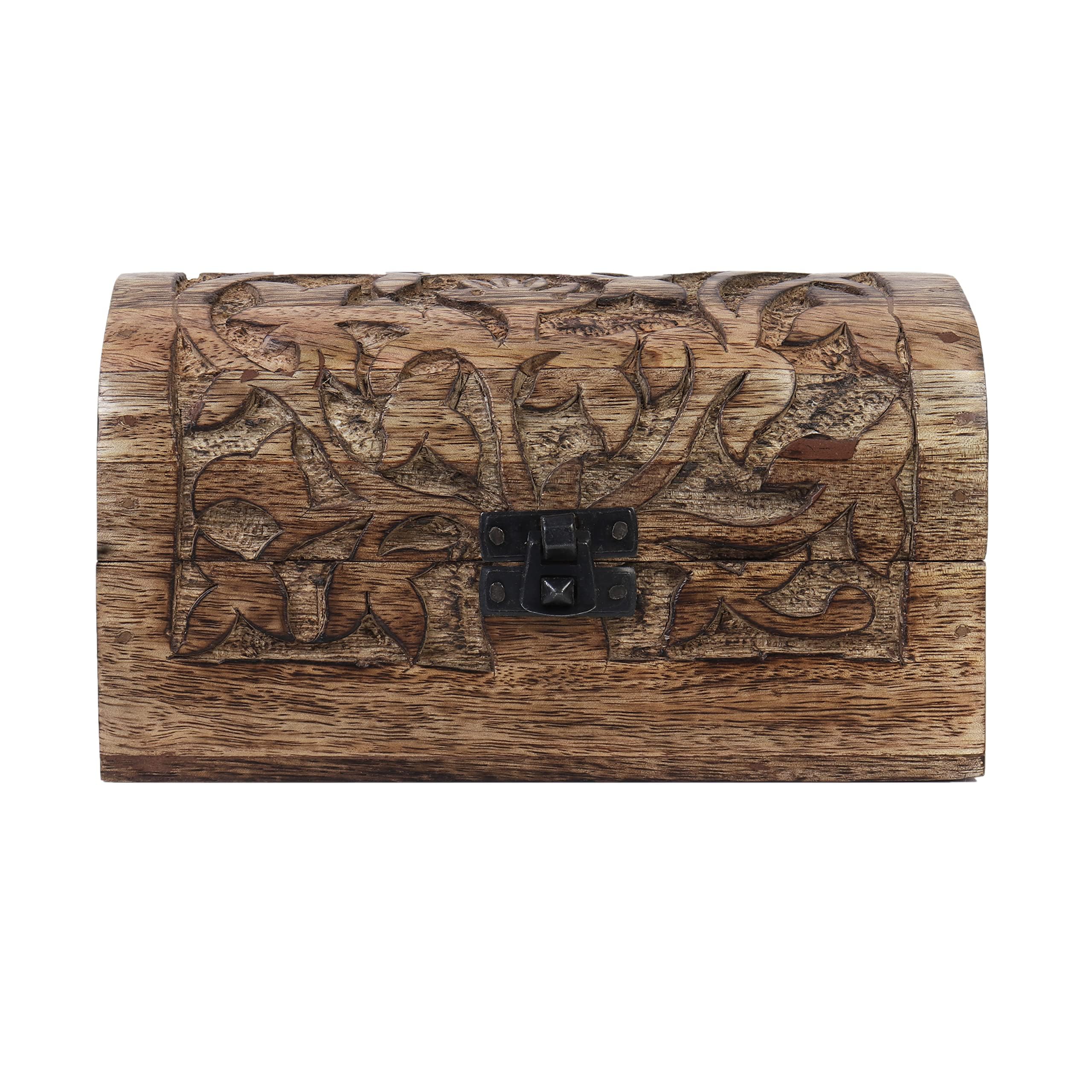 Hand Carved Wooden Keepsake Box - Multipurpose Jewelry Organizer & Decorative Storage Box - Handcrafted Wooden Gift Box (Brown) - Perfect for Jewelry, Keepsakes & Home Décor Organization