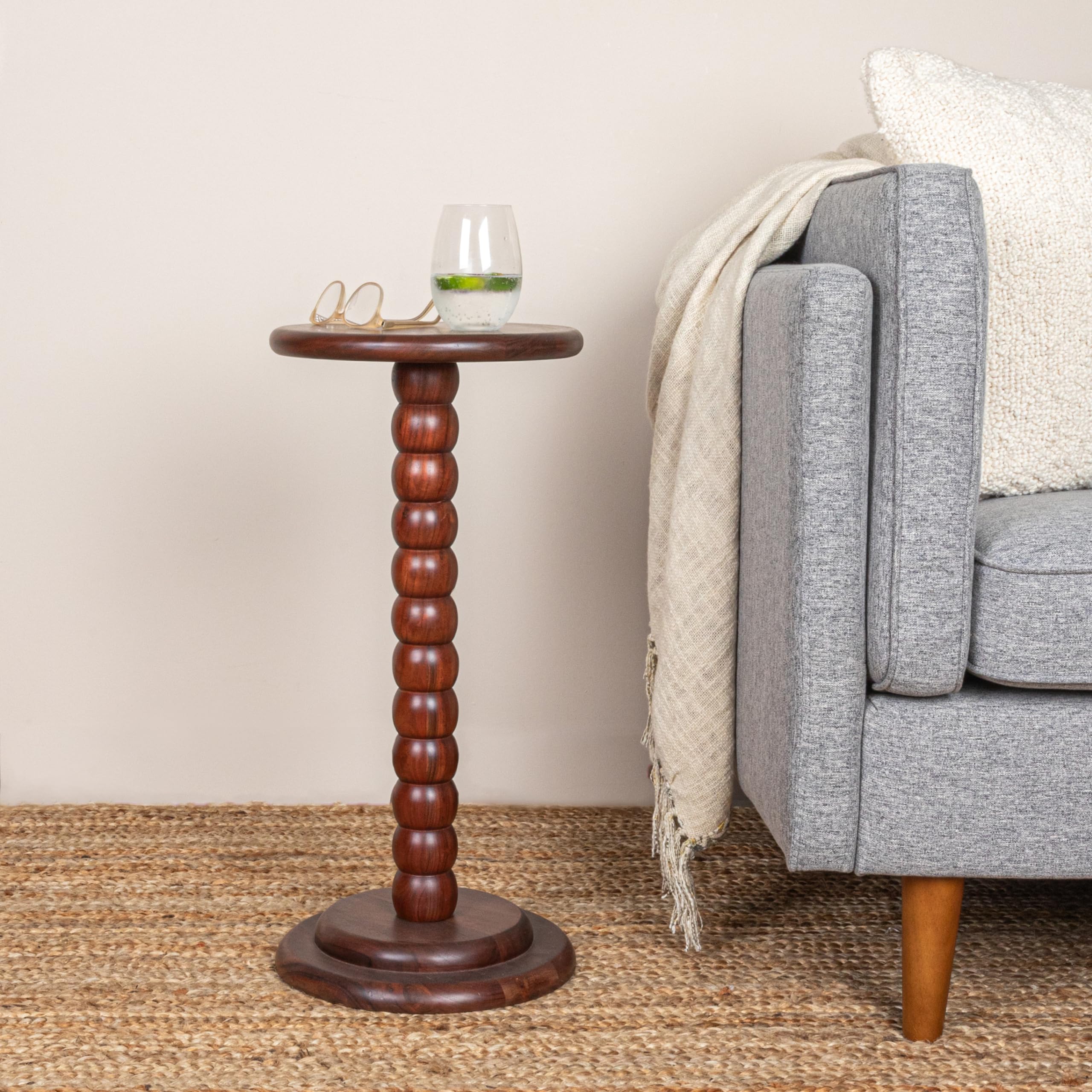 Creative Co-Op Stacked Pedestal Cocktail Side Table - Dark Chestnut Finish - Modern End Table for Living Room, Bedroom & Small Spaces - Perfect for Drinks, Books & Decor