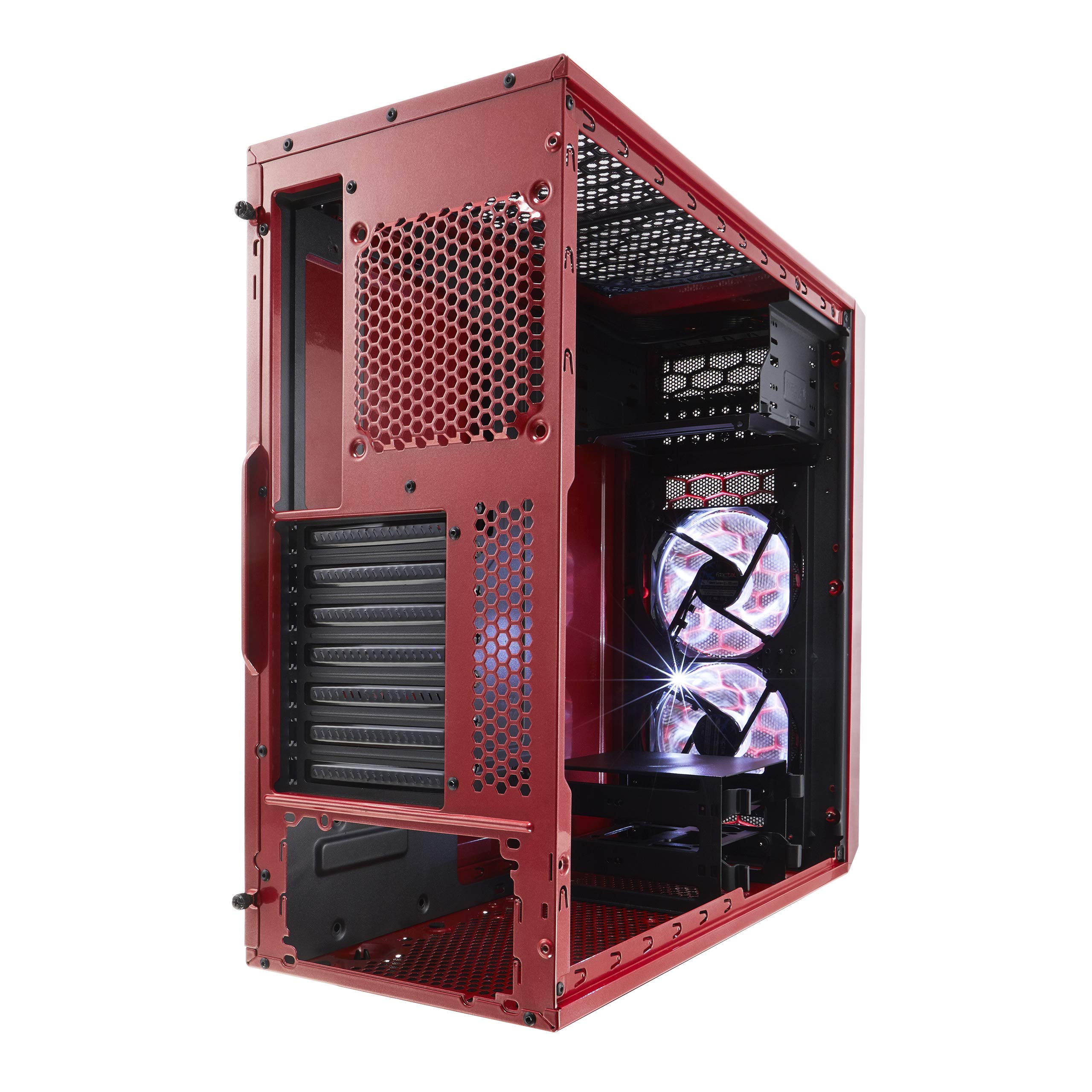 Fractal Design Focus G Mid Tower ATX Computer Case - High Airflow Gaming PC Case with 2X Silent LL Series 120mm White LED Fans, USB 3.0 & Window Side Panel (Red) - Perfect for Gaming Rigs & High-Performance PC Builds