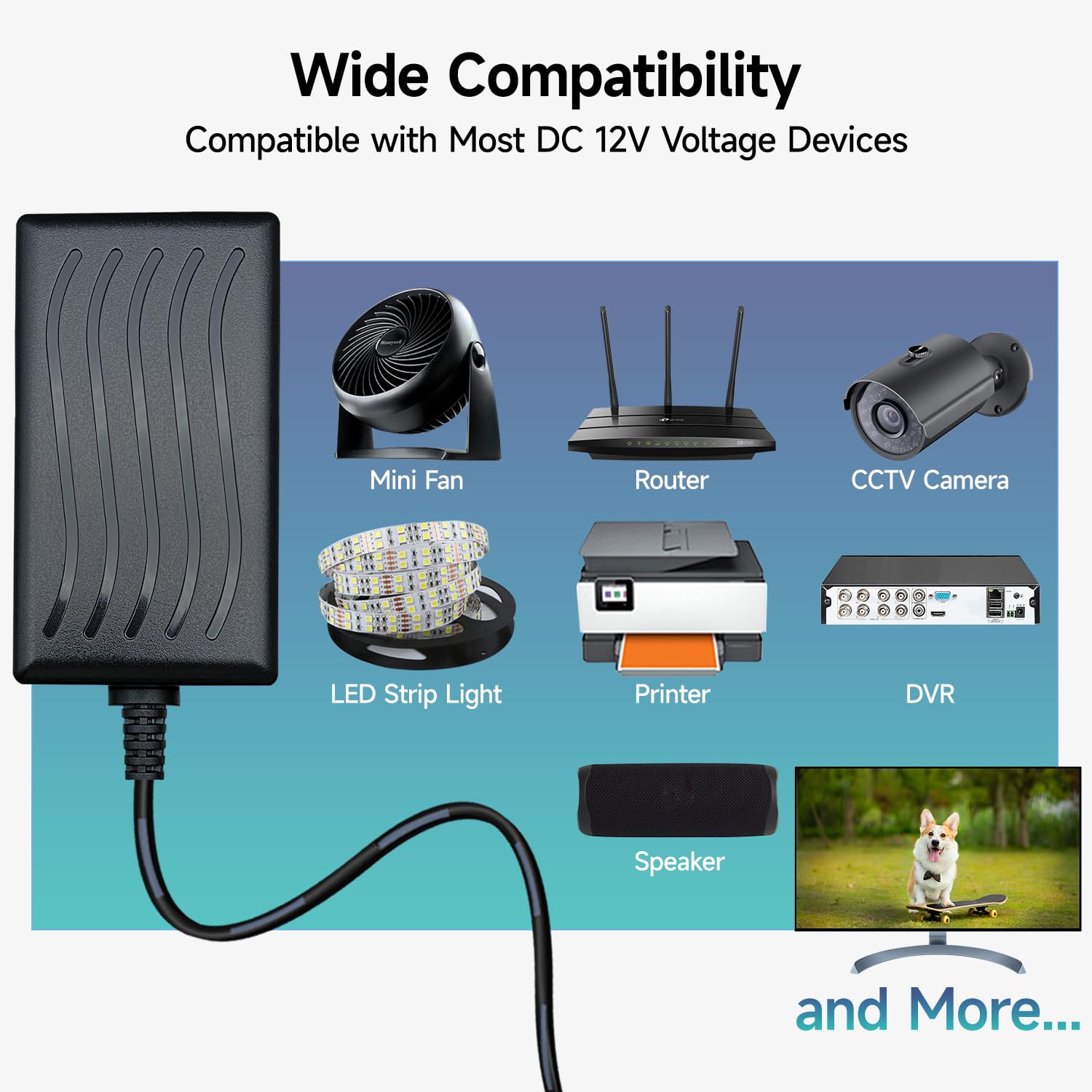 12V 2A 6ft Power Adapter, 100-240V AC to DC 24W Switching Power Supply for LED Strip Lights, Keyboard, Bluetooth Speaker, Router, Monitor, Webcam, DVR, NVR, CCTV Camera - UL FCC Certified - Perfect for Home Office & Security Systems