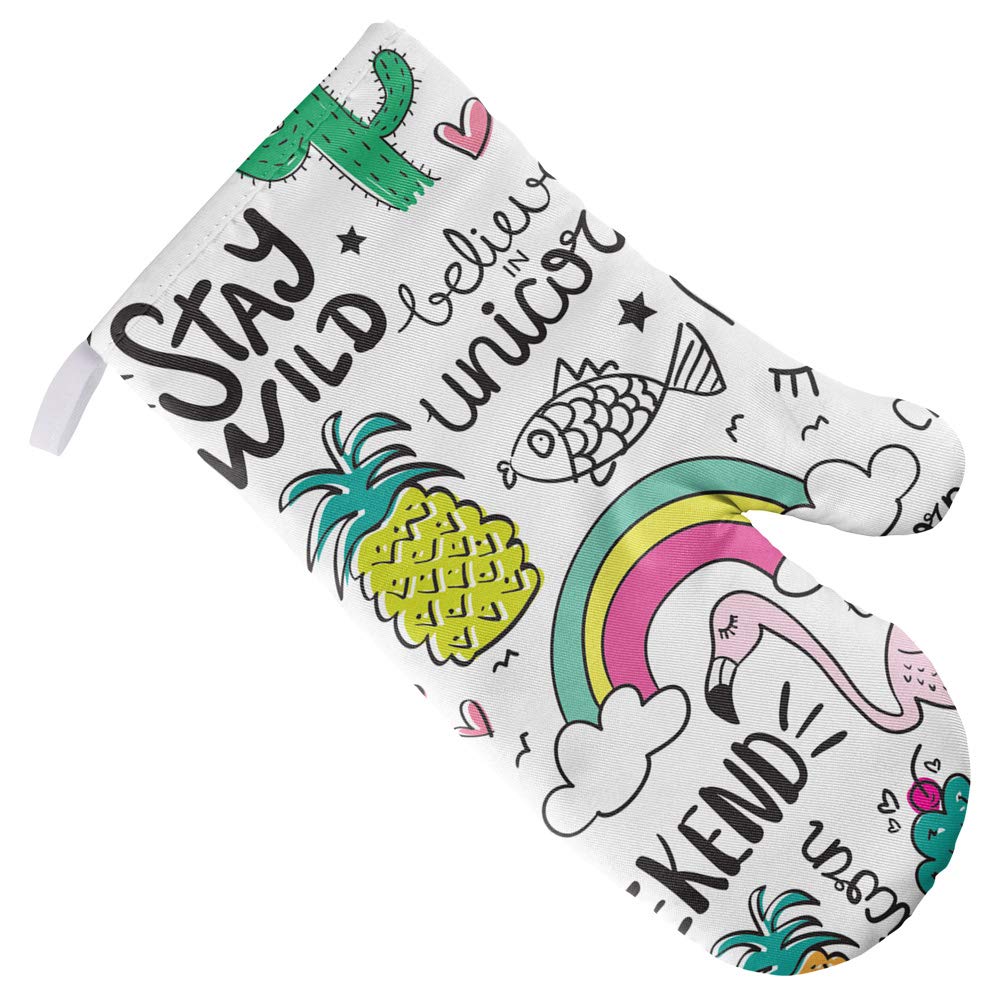 Fun Pattern Oven Mitt Set - Heat Resistant Kitchen Gloves for Baking, Cooking & BBQ - Perfect for Indoor/Outdoor Use, Holiday Gifts & Housewarming Parties