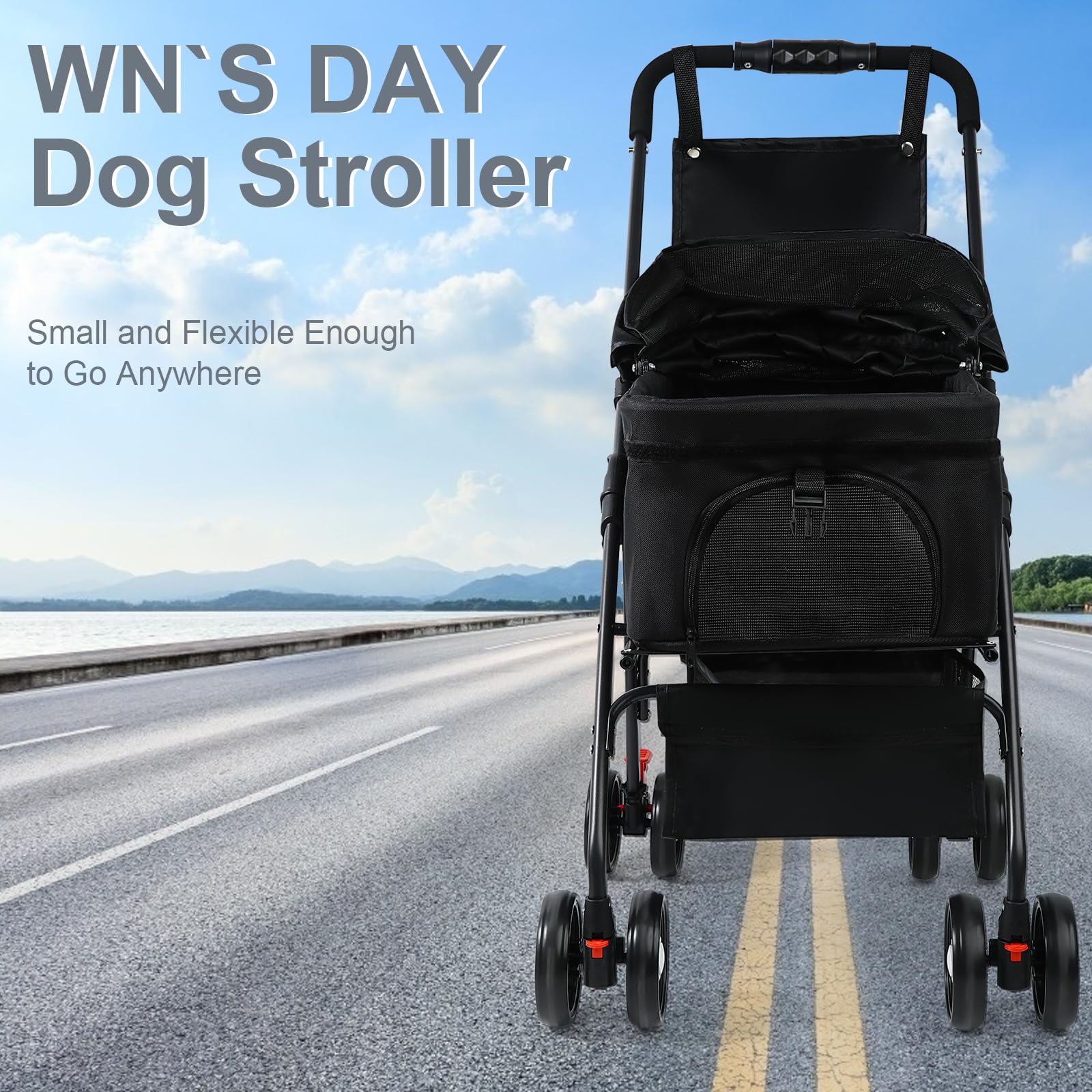 3 in 1 Foldable Pet Stroller for Small & Medium Dogs & Cats (10-50 lbs) - Removable Carrier, Storage Bag & Wheels - Perfect for Vet Visits, Shopping & Outdoor Adventures (Black)