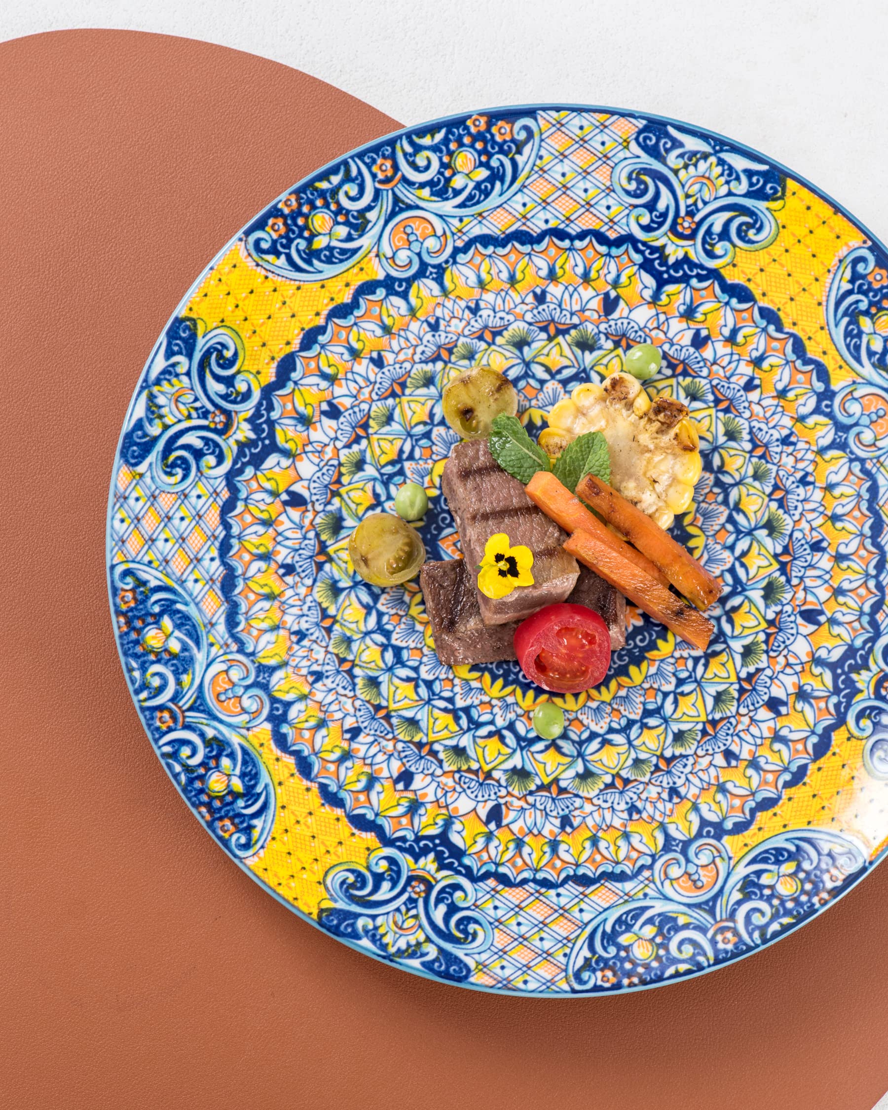 HENXFEN LEAD 10.5 Inch Porcelain Dinner Plates Set of 6 - Microwave & Oven Safe Colorful Serving Dishes for Pasta, Salad, Dessert | Bohemian Style Kitchen & Restaurant Dishware | Perfect for Daily Meals, Parties, and Fine Dining