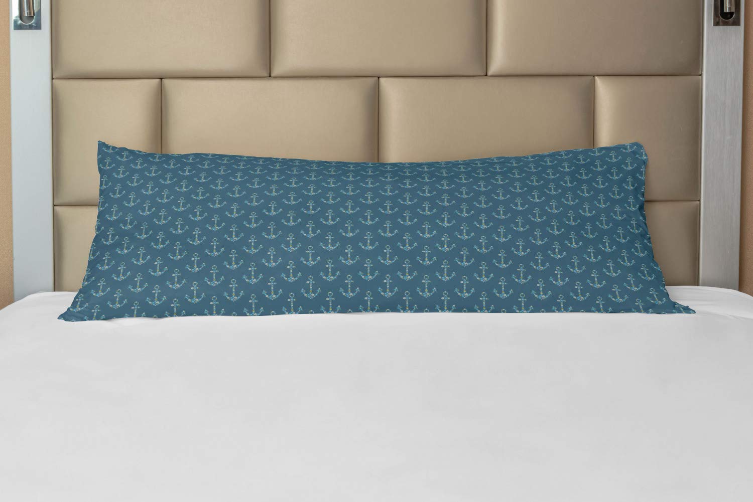 Ambesonne Anchor Body Pillow Case Cover with Zipper - Nautical Maritime Fish & Underwater Sea Animals Design - 21x54 Inch Decorative Long Pillowcase in Petrol Blue & Sky Blue - Perfect for Beach House Decor, Boat Bedding or Ocean-Themed Room