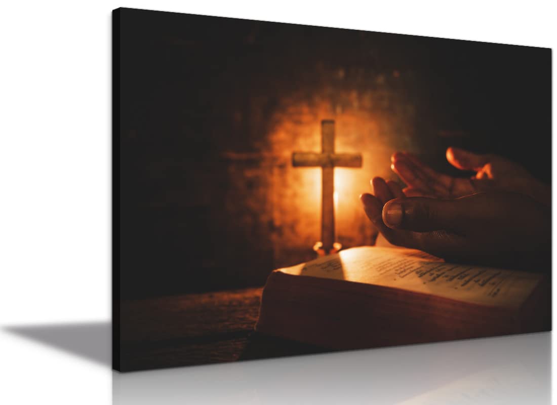Christian Cross Wall Art - Jesus Christ Religious Home Decor with Bible Verses, Prayer Wall Hanging for Bedroom, Living Room & Church (12''H x 18''W) - Perfect for Worship Spaces & Spiritual Gifts
