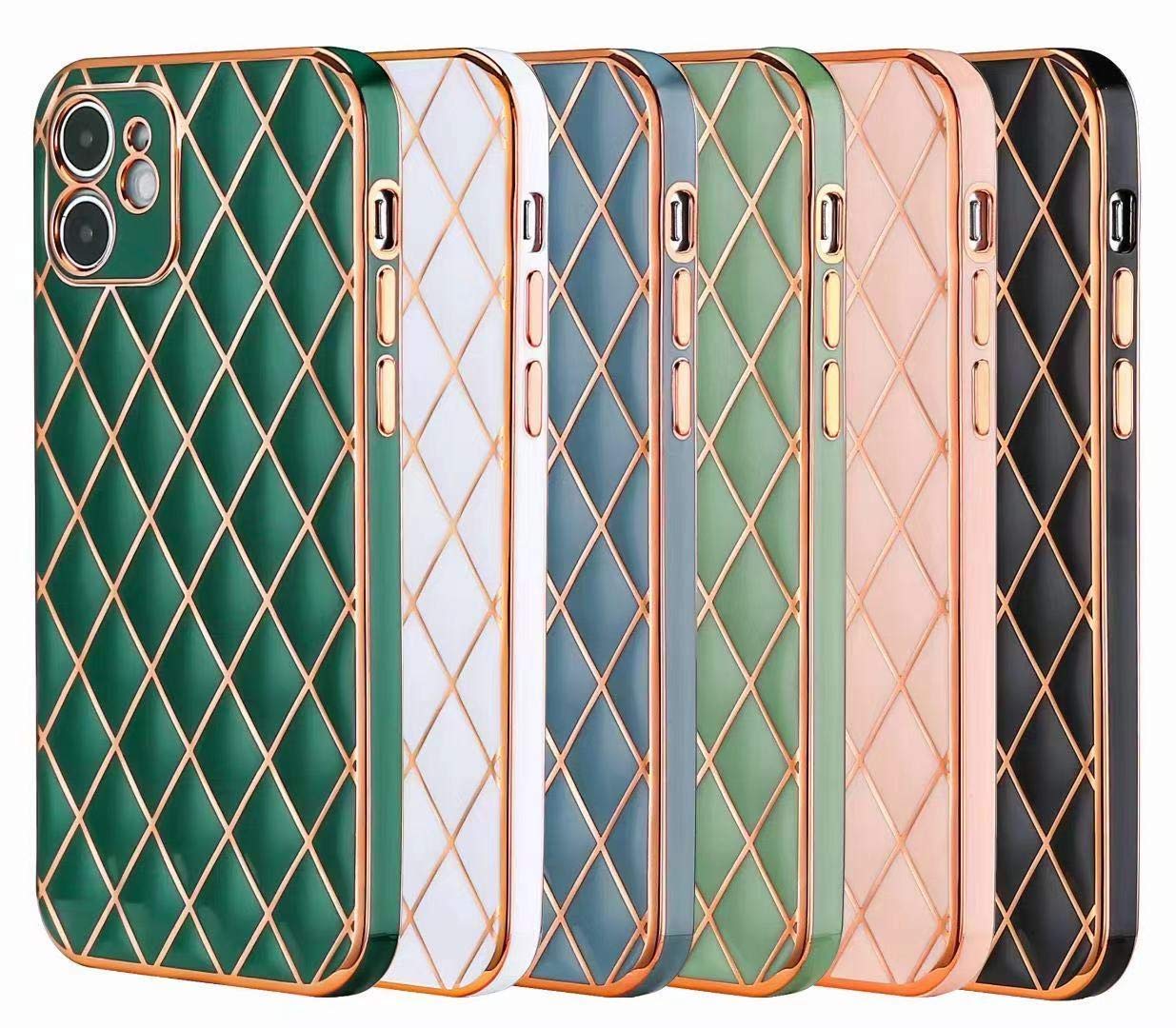 Elegant Electroplated Leather Case for iPhone 11 Pro Max - Slim Soft Lambskin Cover with Diamond Lattice Design, Non-Slip Grip Protective Phone Case for Women & Girls (Black) | Perfect for Daily Use, Office, and Special Occasions