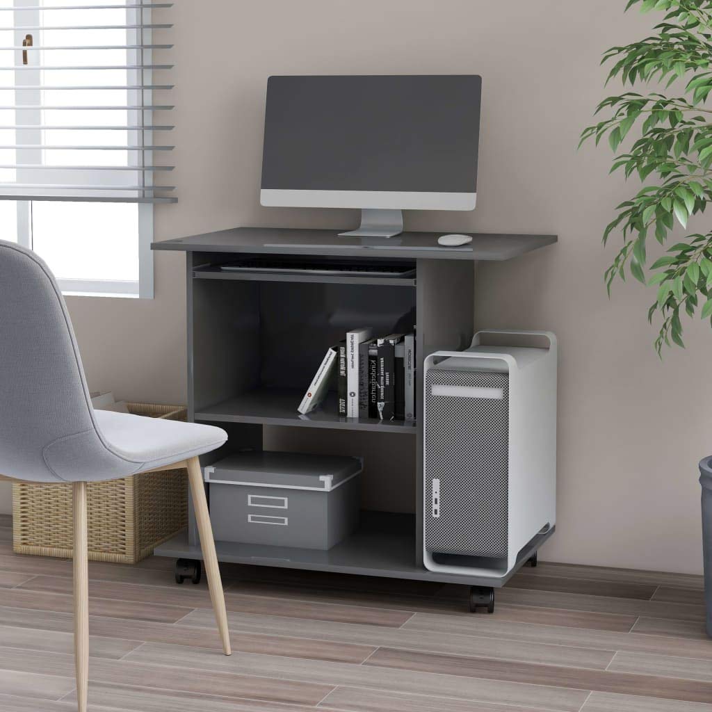 SKM Modern Computer Desk - High Gloss Gray Finish, 31.5