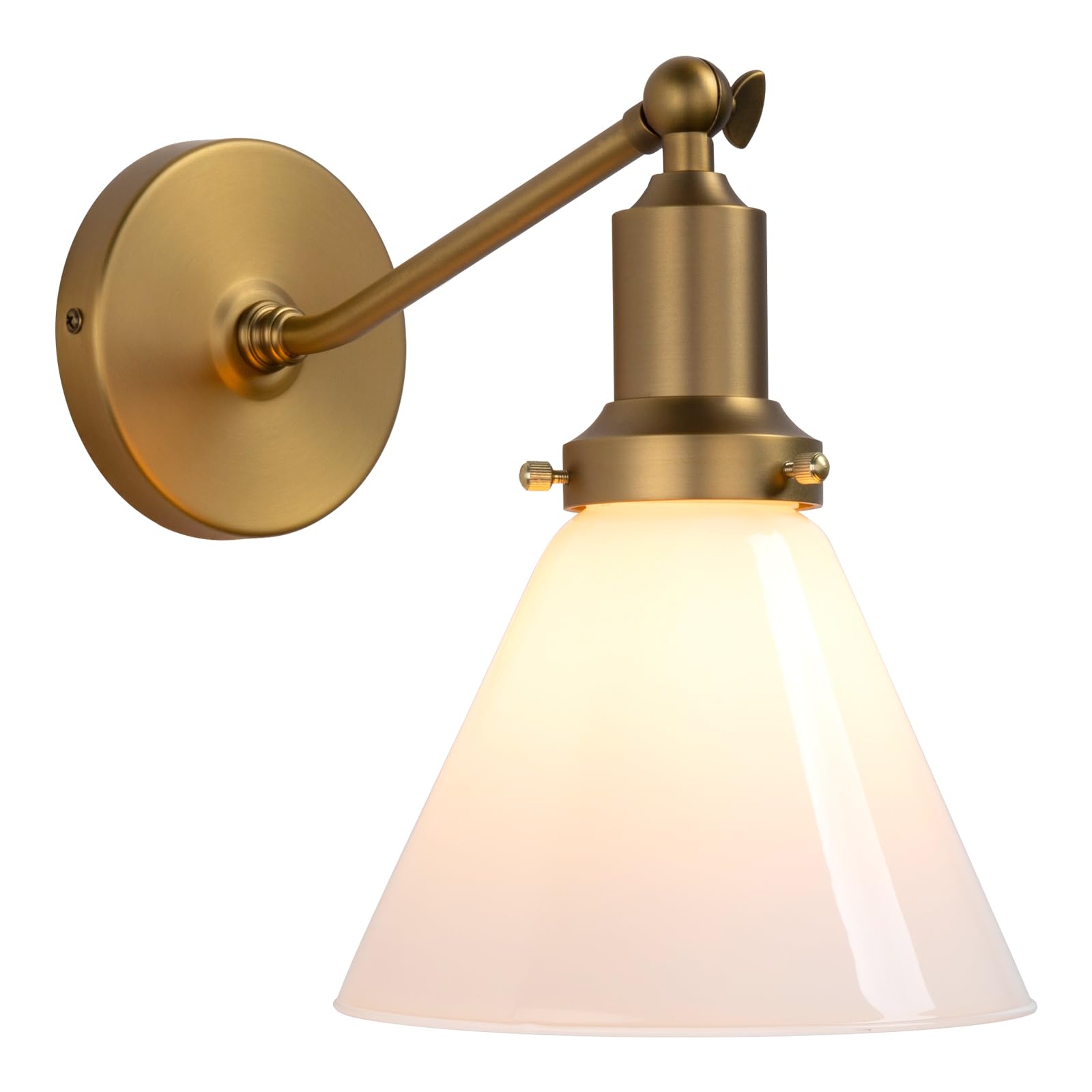 PERMO Vintage Industrial Wall Sconce Light Fixture - Single Slope Pole Mount with Funnel Flared Milk White Glass Shade - Perfect for Bedroom, Living Room, or Entryway Lighting