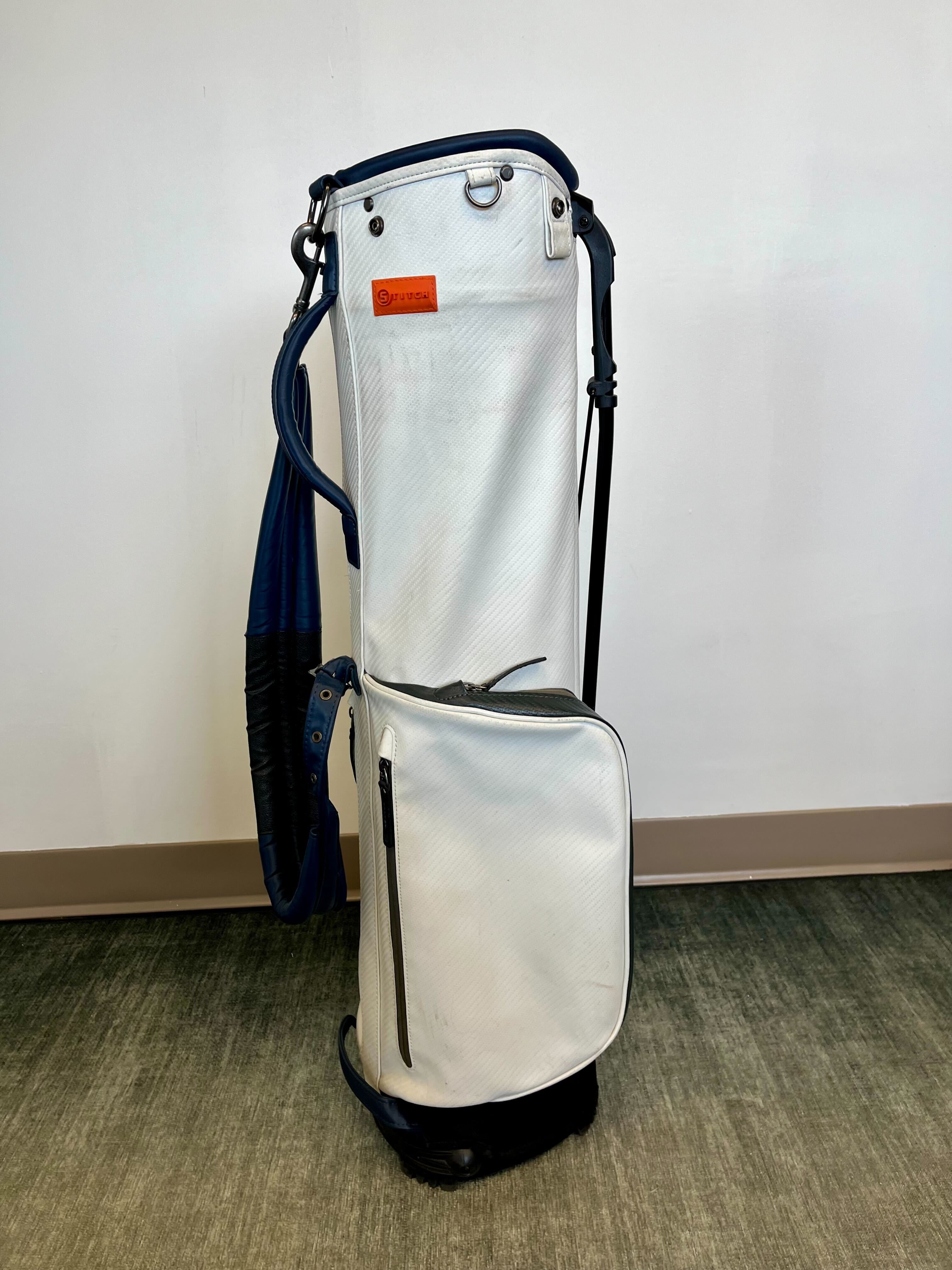Stitch Sunday Golf Bag - White & Blue Stand Bag with 2 Dividers, 4 Pockets & Adjustable Strap | Perfect for Weekend Golfers & Course Play