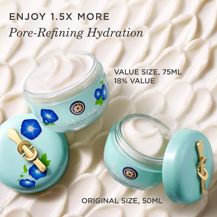 Tatcha The Water Cream Oil-Free Hydrating Face Moisturizer for Pore Minimizing - Lightweight Gel Cream for Dry, Oily & Combination Skin - Perfect for Day & Night Skincare Routine