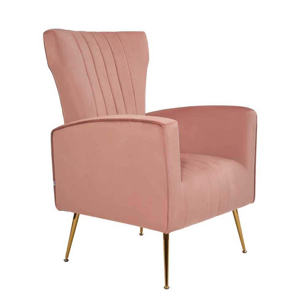 HomVent Accent Wingback Arm Chair - Channel Tufted Upholstered Single Sofa with Golden Legs for Living Room, Bedroom, Club - Elegant Lounge Chair for Home Decor & Relaxation