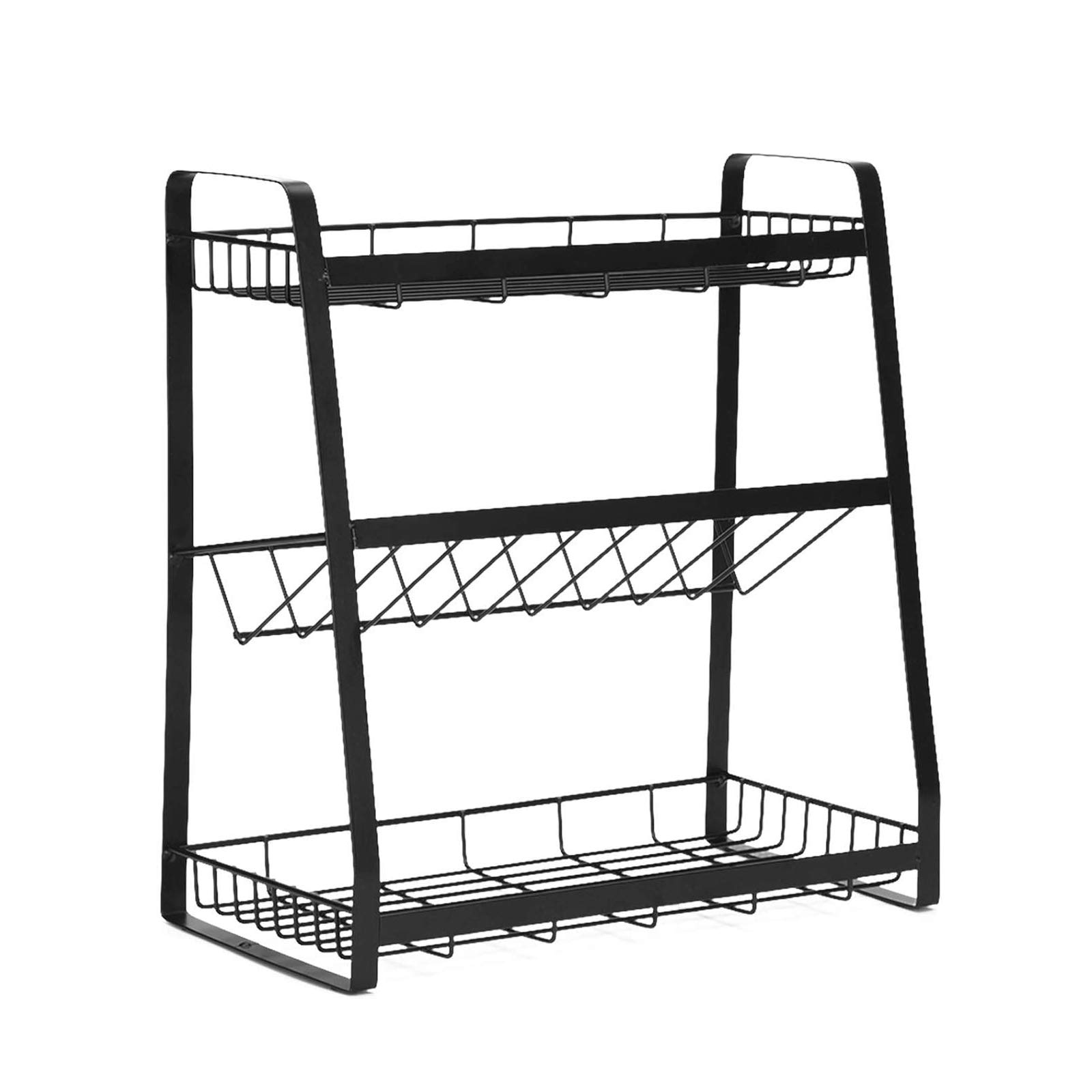 3-Tier Metal Spice Rack Organizer - Standing Kitchen Seasoning Shelf for Spice Bottles, Vegetable & Fruit Storage Basket - Multi-Purpose Jar Organizer for Pantry, Countertop & Cabinet Organization