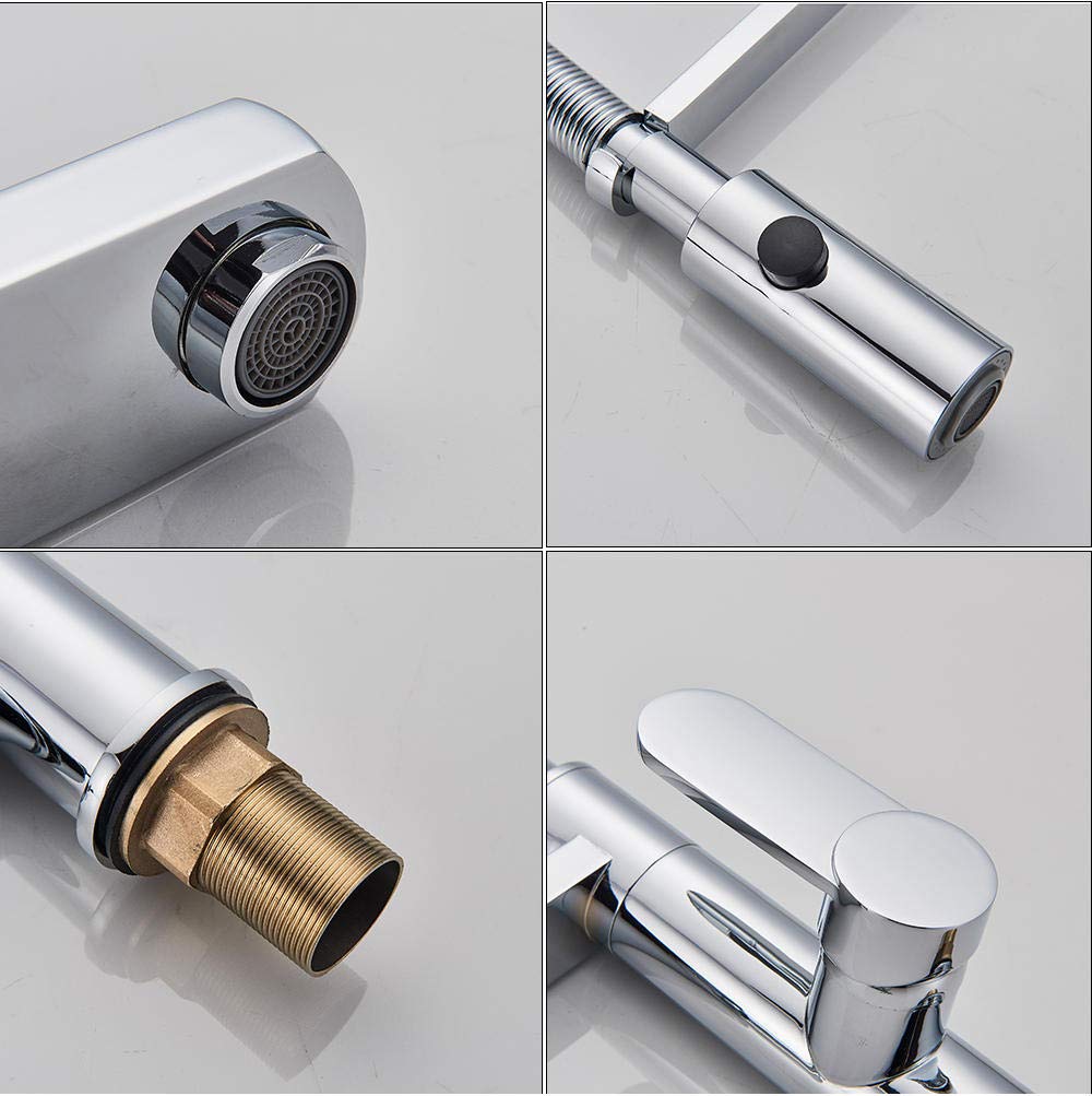 Stainless Steel Chrome Pull Down Kitchen Faucet - Deck Mounted 2-Handle Swivel Spout with Hot & Cold Water Control, Stream Spray and Kitchen Shower Head - Perfect for Modern Home Kitchen Sink and Dishwashing