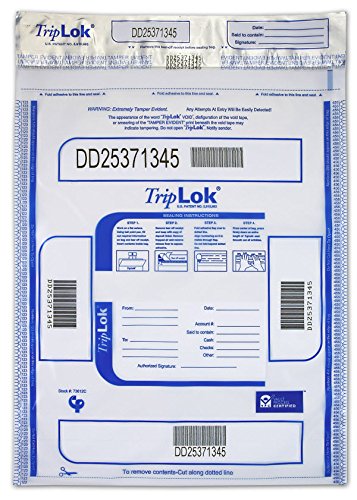 ControlTek TRIPLOK 12x16 Clear Currency Deposit Bag - Heavy Duty Cash Deposit Envelope for Bank Deposits, Retail Stores & Business Security (No Pockets)
