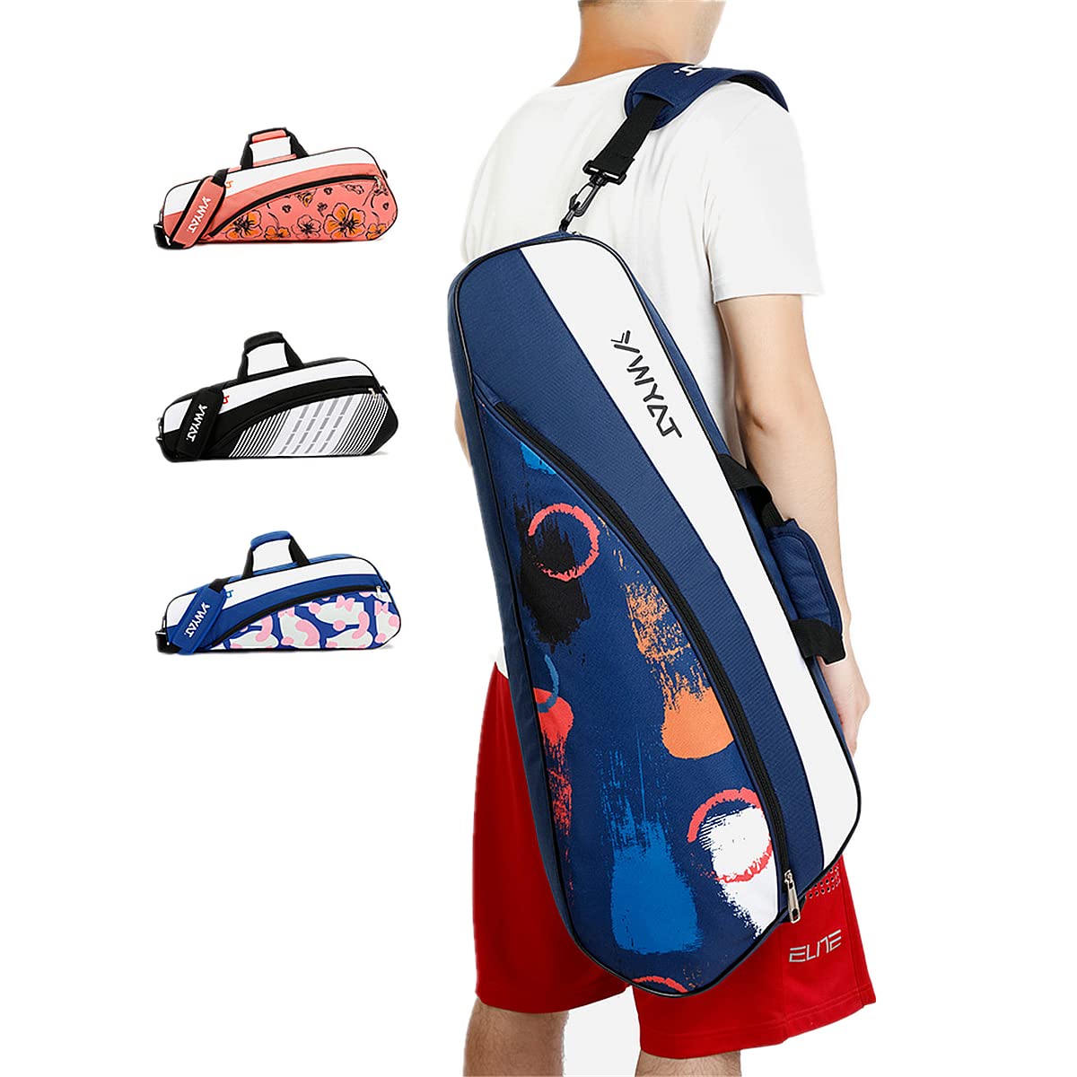 UNISTRENGH 3-Racket Tennis Bag with Adjustable & Detachable Shoulder Strap - Lightweight Waterproof Racquet Holder for Tennis & Badminton - Perfect for Court, Gym & Travel