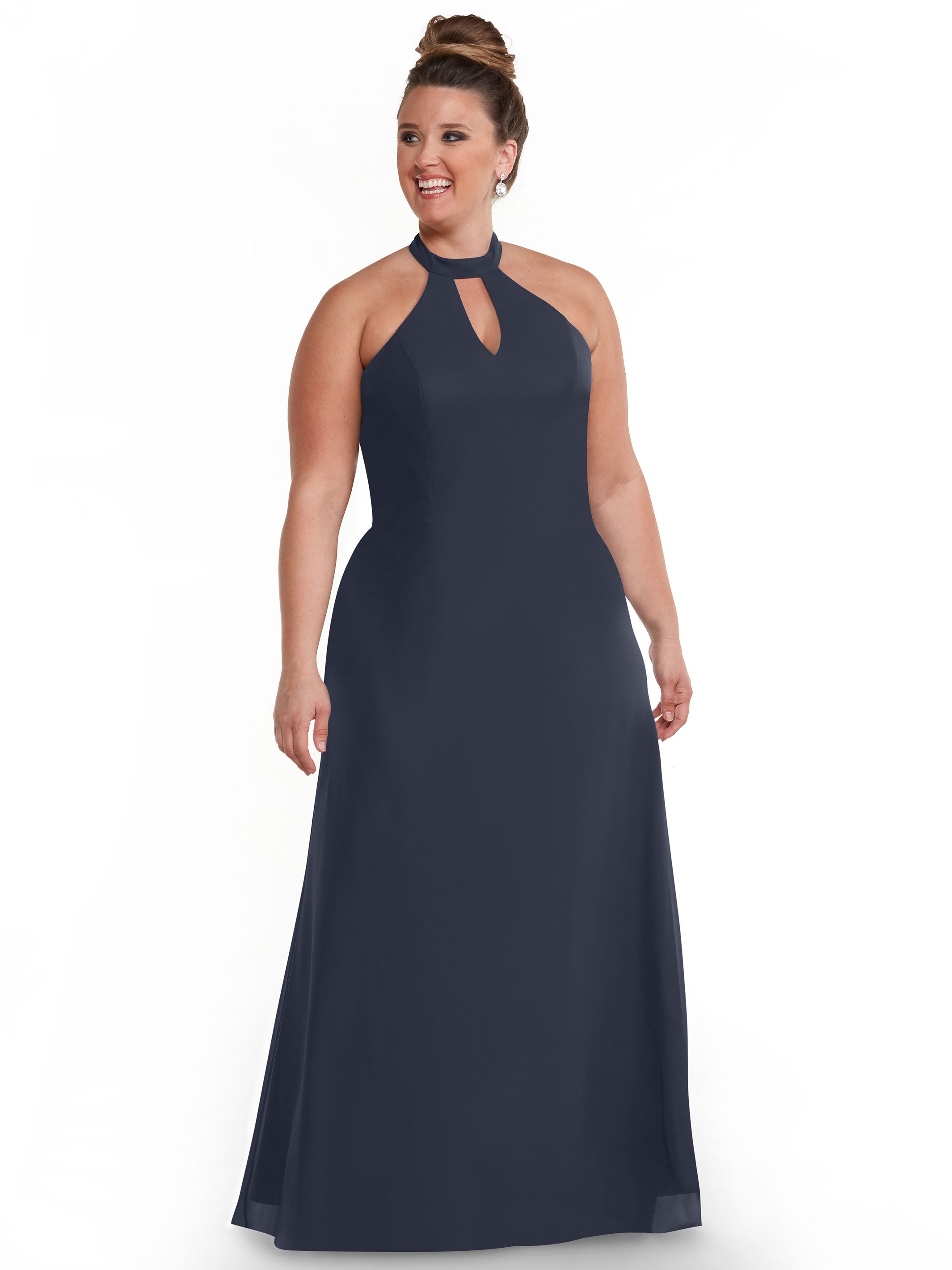 Elegant 80138 Chiffon A-Line Bridesmaid Dress with Keyhole Halter Neckline - Perfect for Weddings, Formal Events & Special Occasions