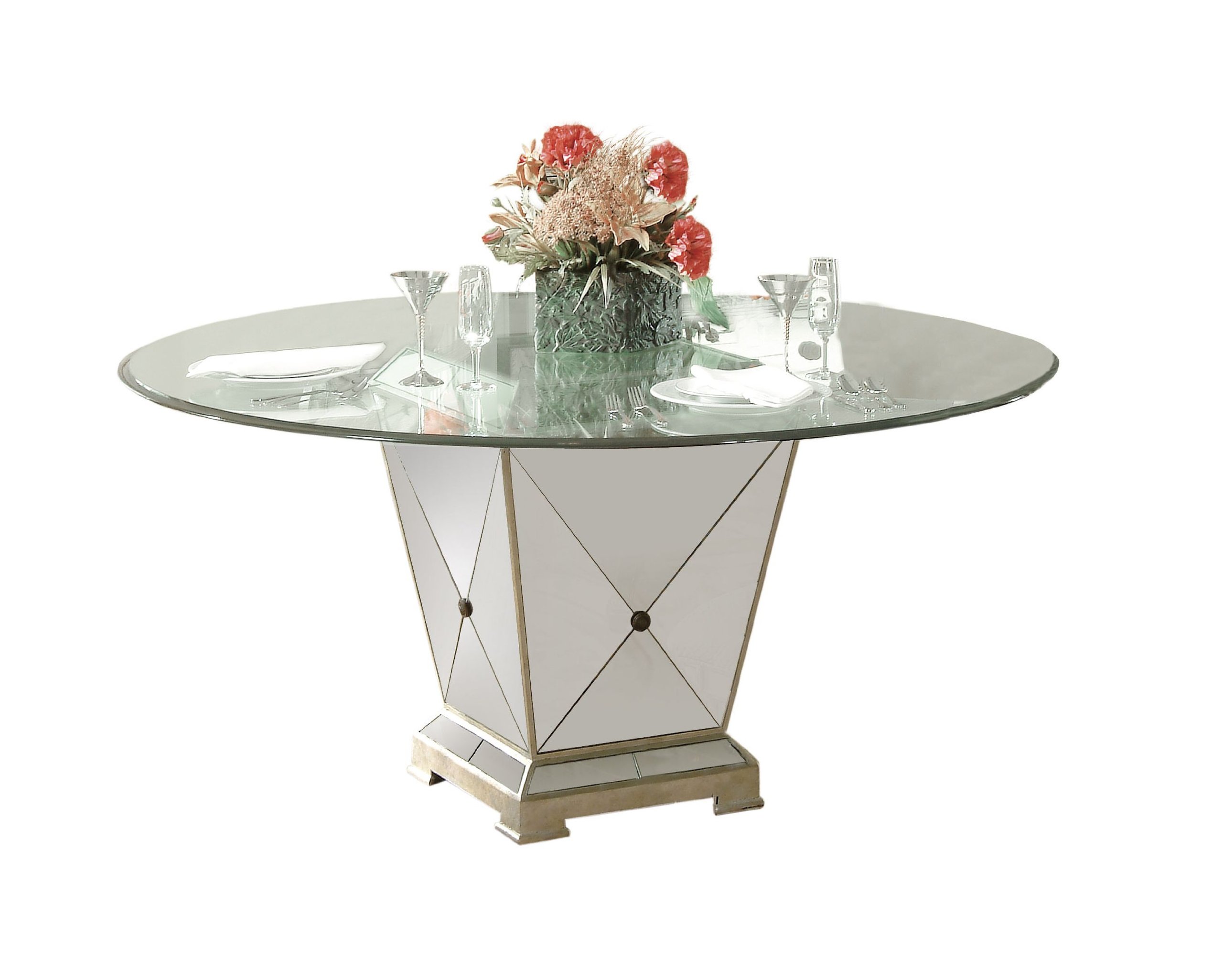 Bassett Mirror Borghese Antique Silver Mirrored Pedestal Dining Table Base - Elegant Centerpiece for Formal Dining Rooms & Entryways