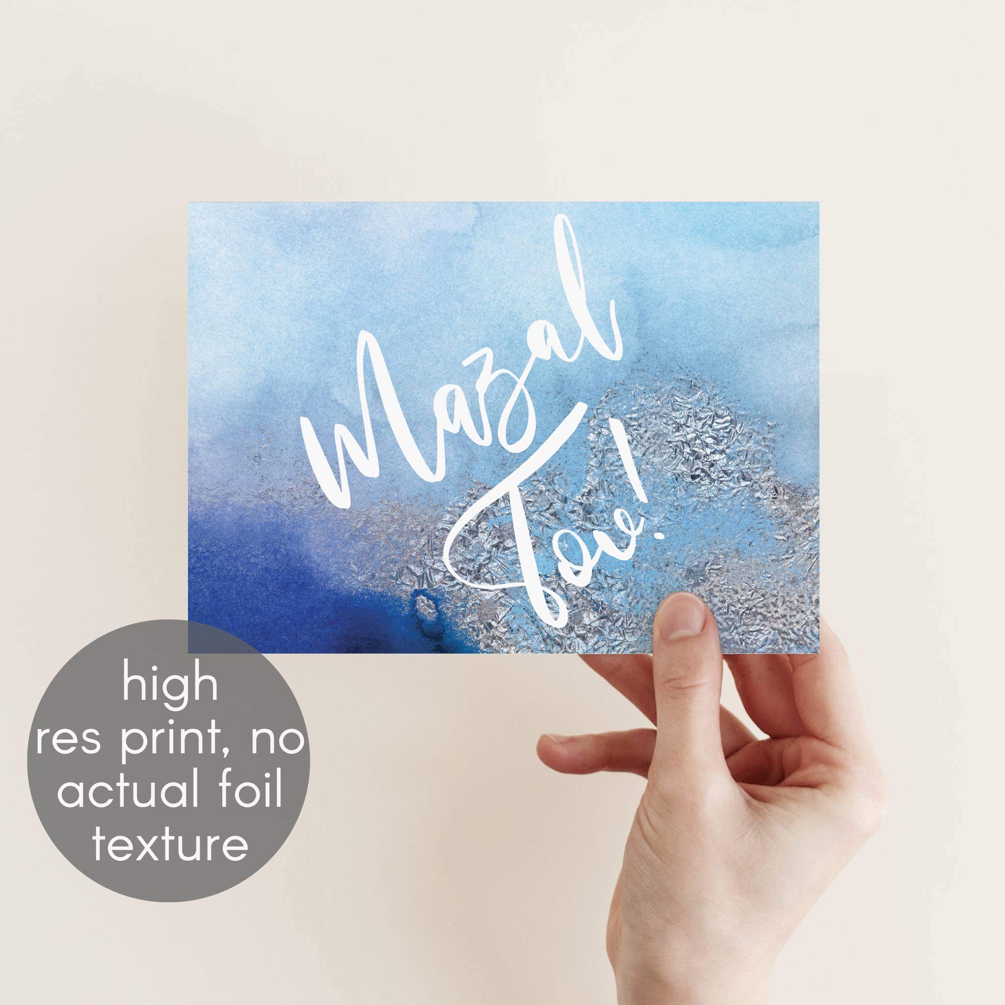 Premium Mazel Tov Greeting Cards Set - 24 Colorful Jewish Bar Mitzvah Cards with White Envelopes - USA Printed Stationery for Special Occasions - Perfect for Bat Mitzvah, Birthday & Jewish Celebrations (Blue Watercolor Design)