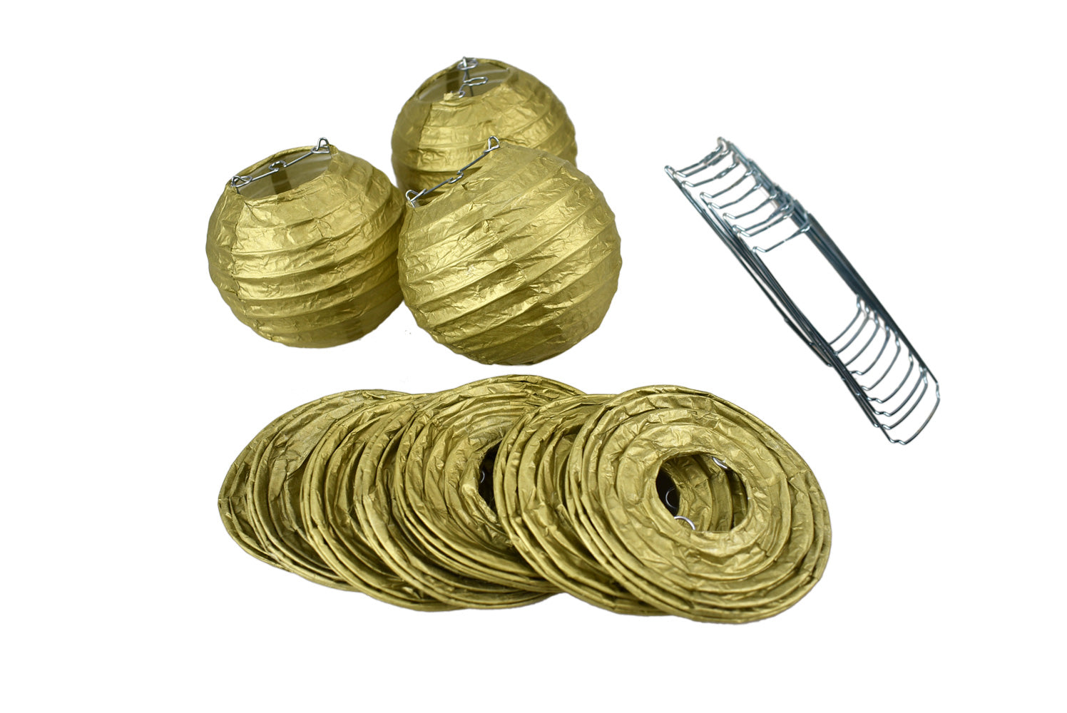 10 Pack Gold Round Paper Lanterns with Even Ribbing - Hanging Party Decorations for Weddings, Birthdays & Home Decor (String Lights Sold Separately)