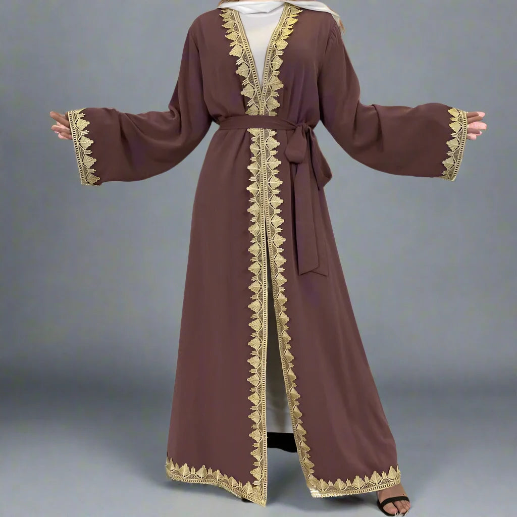 Elegant Embroidered Long Robe Cardigan Open Abaya Dress for Muslim Women - Modest Islamic Fashion for Prayer, Home & Special Occasions