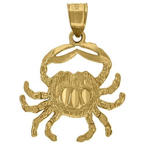 10K Yellow Gold Crab Zodiac Pendant Necklace for Women & Men - Cancer Sign Charm 24.89x20.10mm - Perfect Birthday Gift, Anniversary Jewelry & Spiritual Accessory for Astrology Lovers