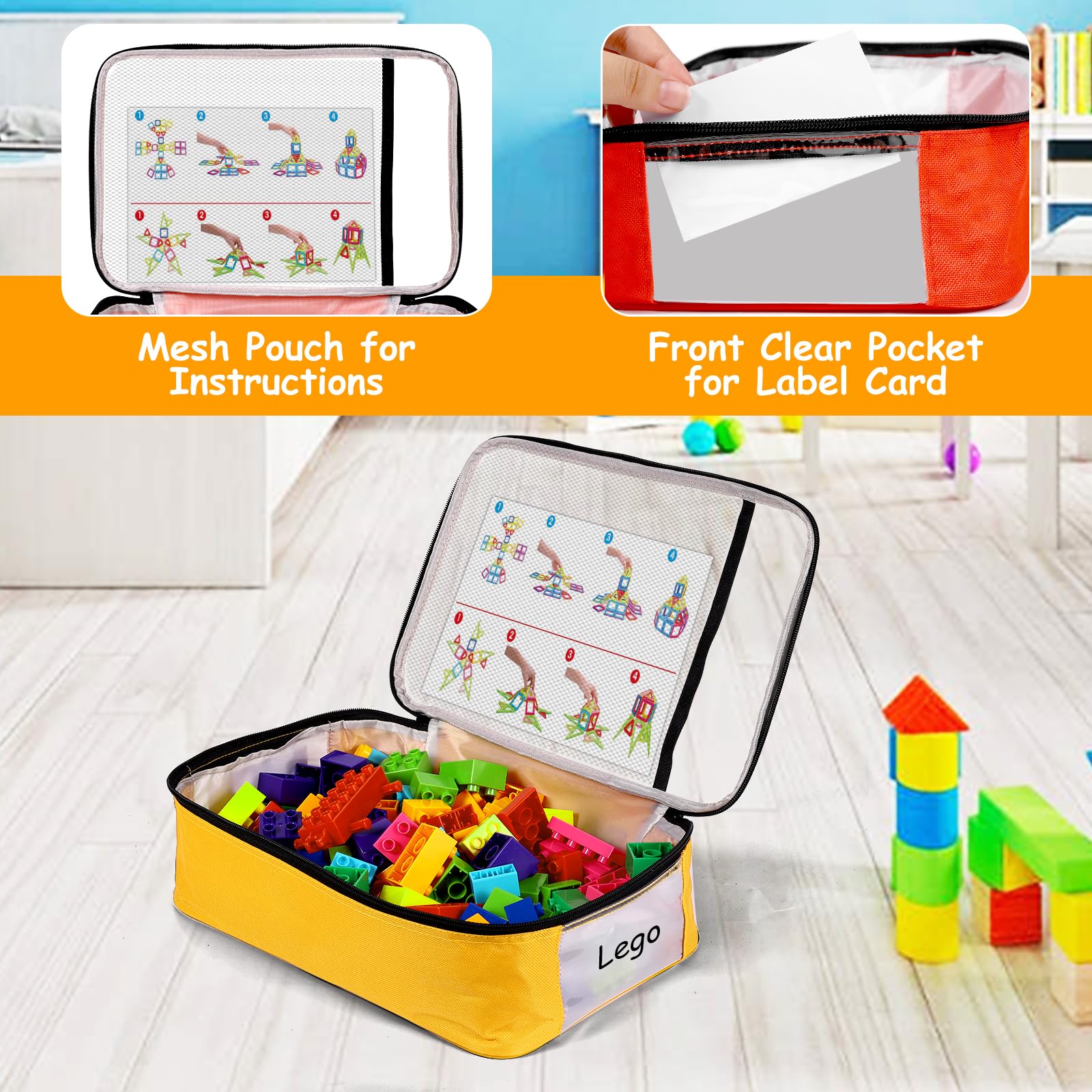 6 Pack Clear PVC Zippered Toy Storage Bags - Waterproof Organizer for Building Blocks, Books & Puzzles - Perfect for Kids' Room, Playroom & Travel Organization