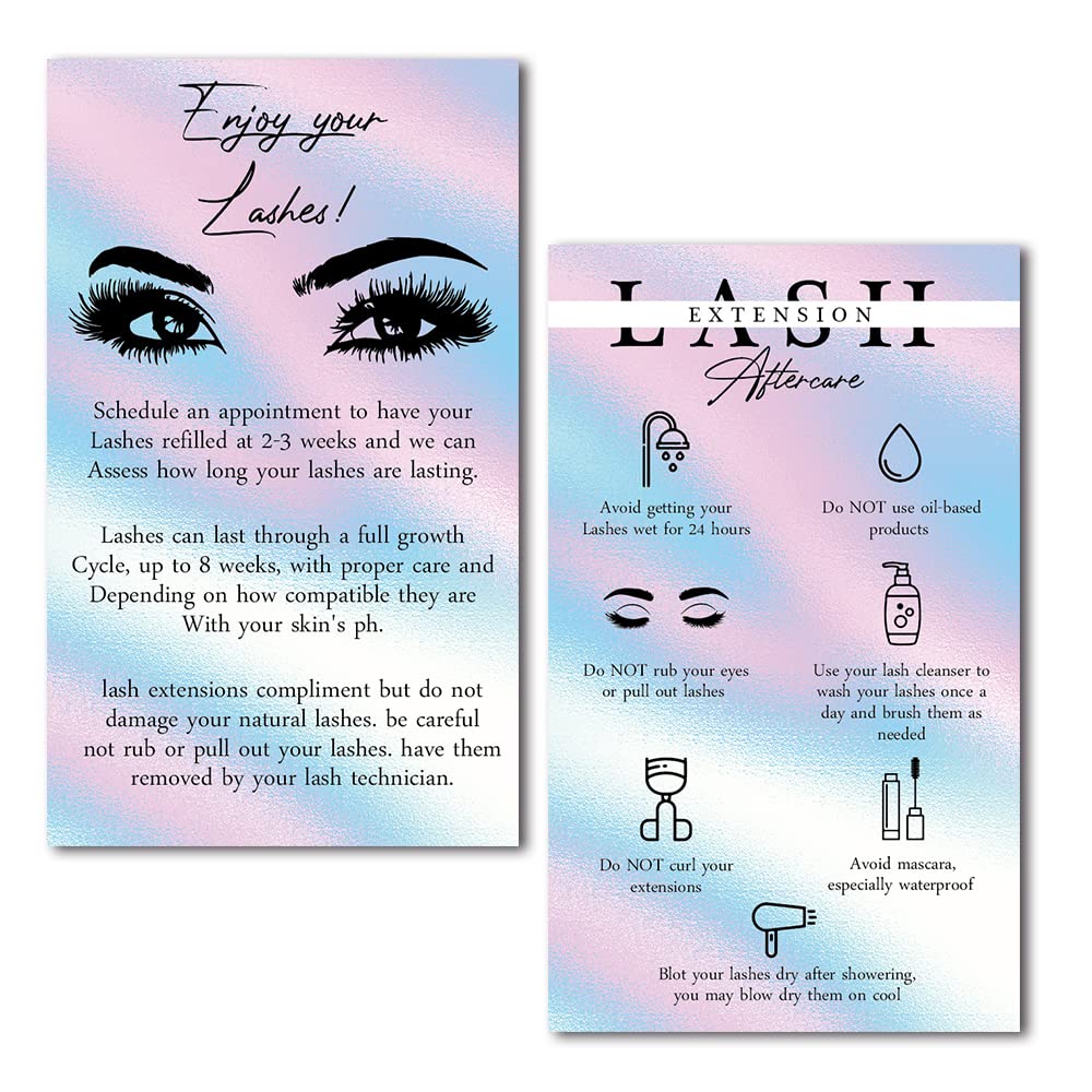 50 Pack Eyelash Extension Aftercare Instruction Cards - Waterproof Thank You & Loyalty Cards for Lash Clients (DLM147) - Perfect for Salons, Lash Artists & Beauty Professionals