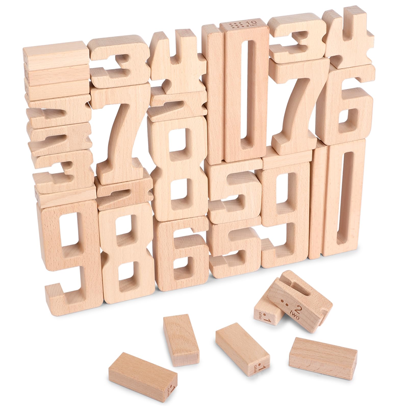 Wooden Number Building Blocks 1-10 - 32 Piece Large Math Learning Toys for Toddlers & Kids Ages 3+ | Educational Counting Blocks for Preschool Classroom & Homeschool Activities