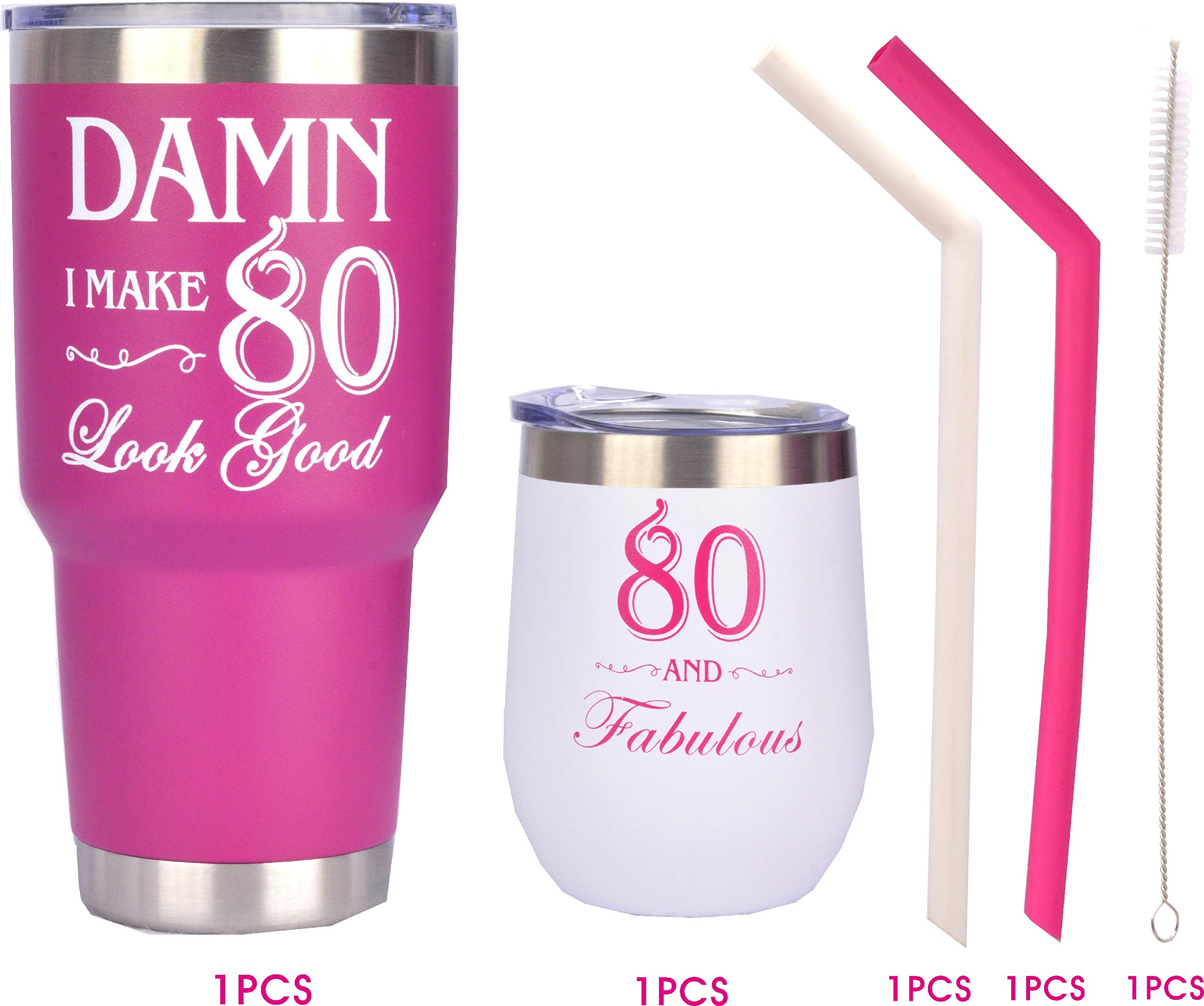 MEANT2TOBE 80th Birthday Gifts for Women - 80 and Fabulous Tumbler Set with Lid & Straw | Insulated Stainless Steel Cup for Mom, Sister, Her | Perfect 80th Birthday Present Idea for Coffee, Tea & Cold Drinks at Home, Office or Travel