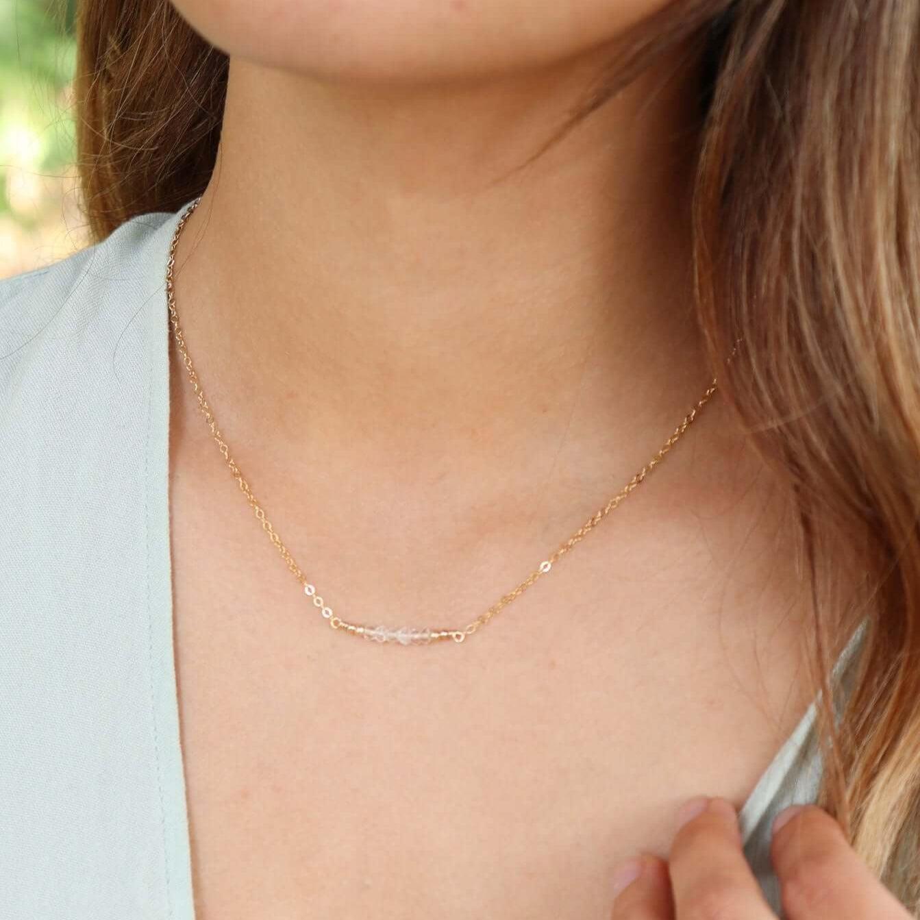Sparkling Clear Crystal Quartz Faceted Bead Bar Necklace - Elegant Handmade Jewelry for Women, Gift for Her | Perfect for Weddings, Parties & Special Occasions