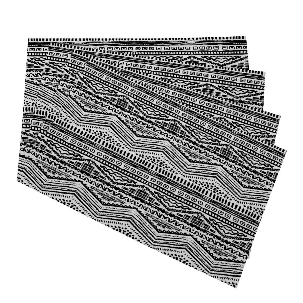 HOSNYE 4-Piece Black and White Ethnic Motif Placemats Set - 12x18 Inch Cotton Linen Table Mats with Zigzag & Stripe Patterns for Dining Table - Perfect for Home Kitchen Decor, Dinner Parties & Holiday Gatherings