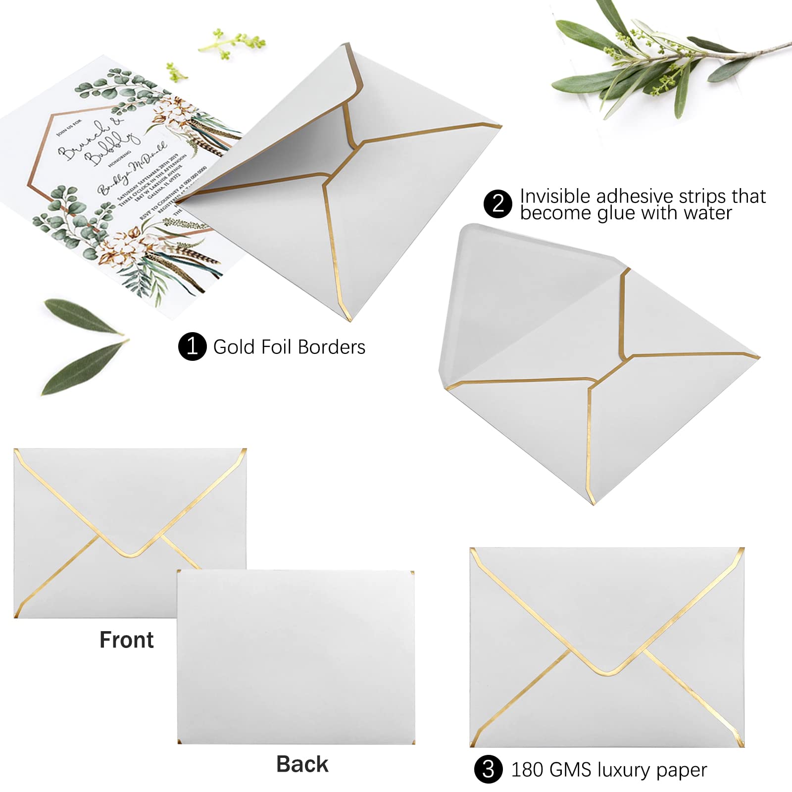 50 PCS 5x7 A7 Luxury Invitation Envelopes - Premium White Mailing Envelopes for Wedding, Graduation Cards - Perfect for Formal Events, Party Invitations & Special Occasions