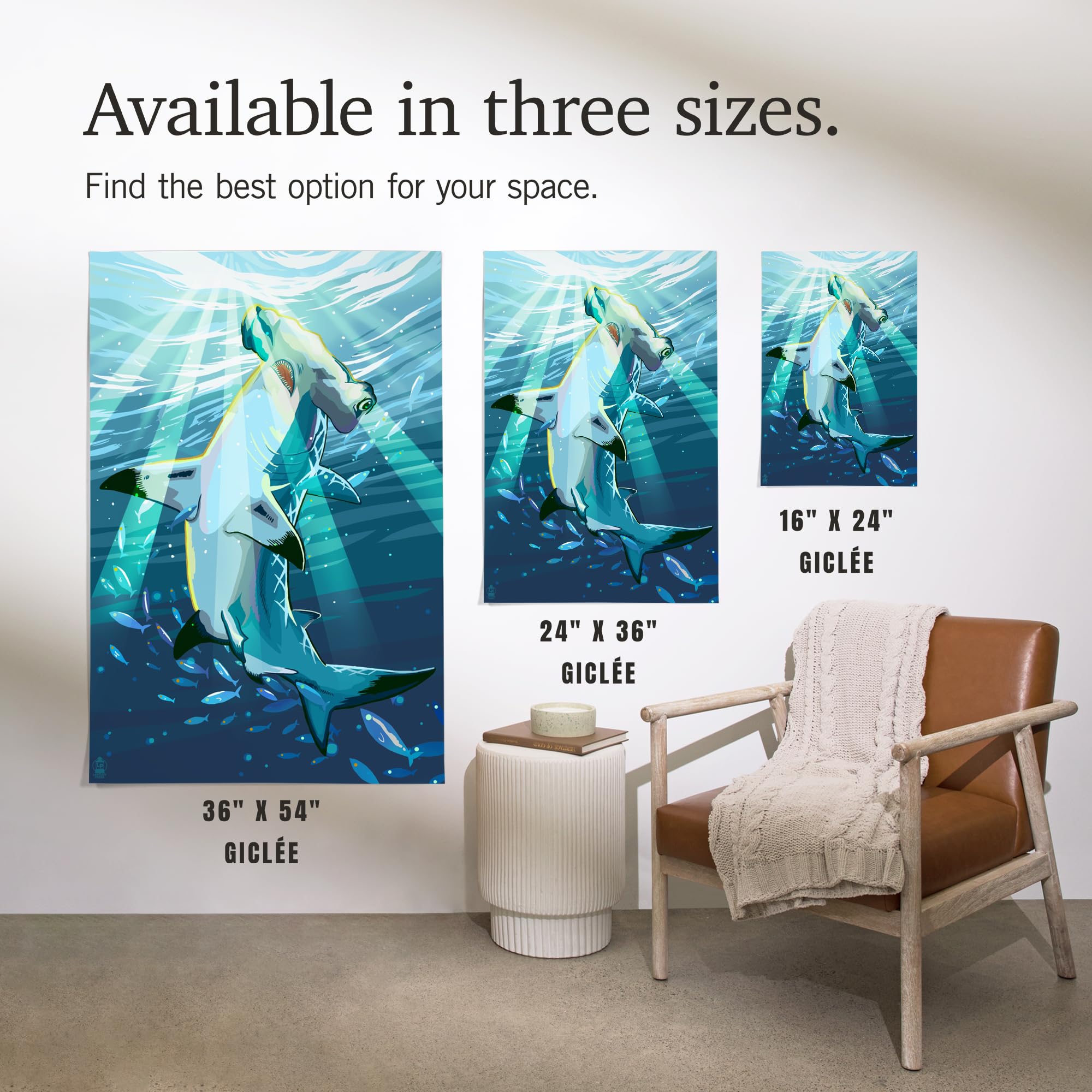 Lantern Press 16x24 Inch Giclee Print - Stylized Hammerhead Shark Wall Art | Premium Canvas Poster for Home, Office & Beach House Decor