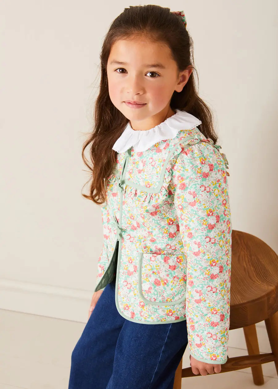 Clementine Floral Quilted Reversible Jacket for Girls in Coral - Lightweight Spring Outerwear (Ages 4-12 Years) | Perfect for School, Playdates & Outdoor Adventures