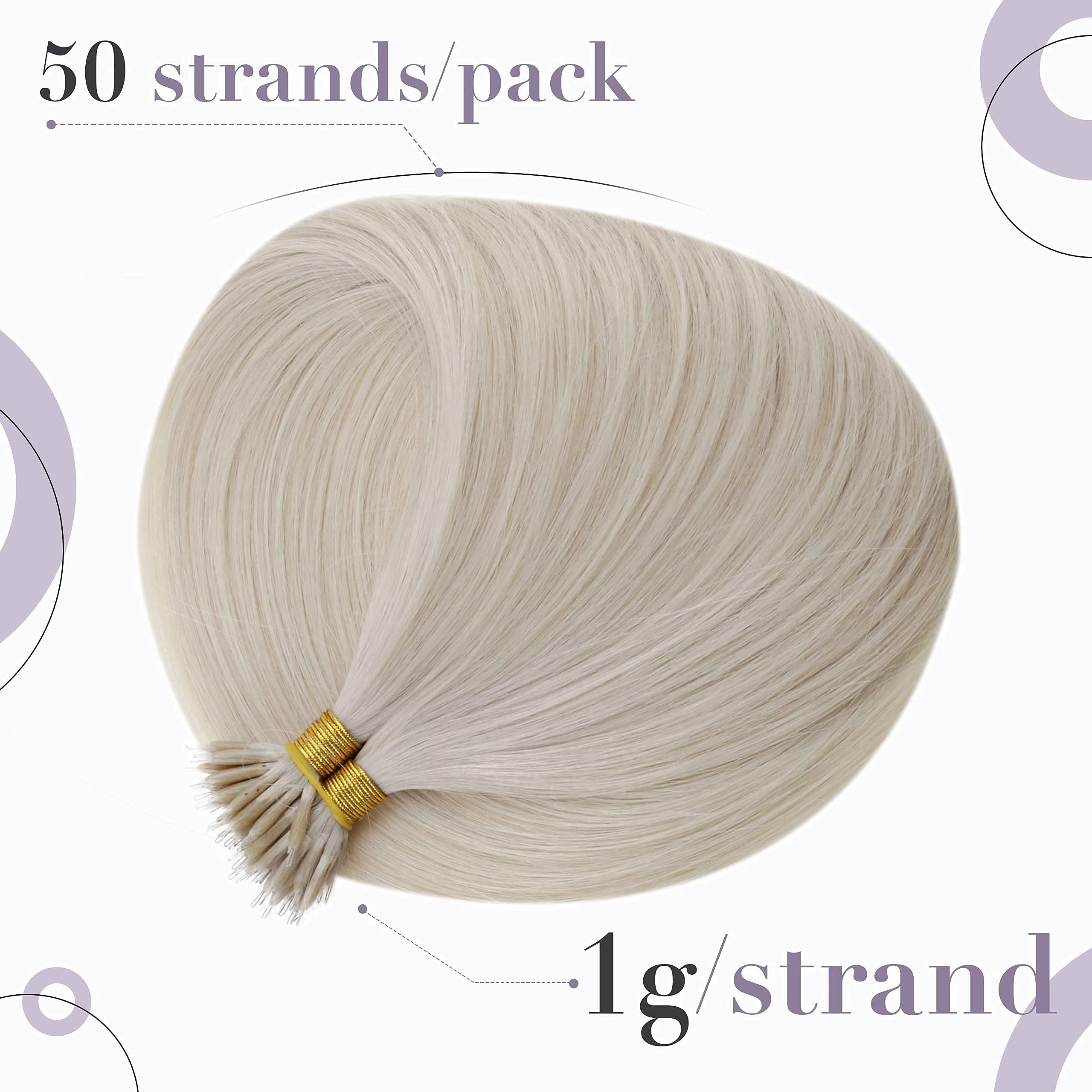 Hetto Blonde Nano Bead Hair Extensions 100% Human Hair - #60 Platinum Blonde 20 Inch 50g 50 Strands with Micro Loop for Seamless Blending | Perfect for Daily Wear, Parties & Special Occasions