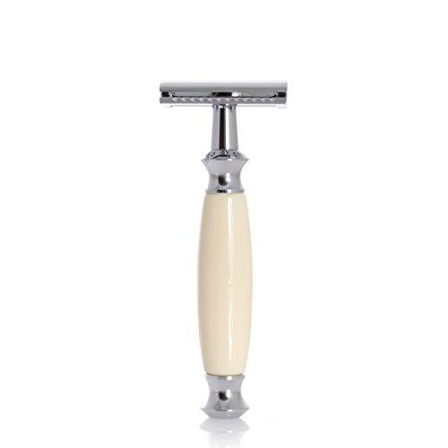 Premium GOLDDACHS Shaving Set with Safety Razor & Finest Badger Hair Brush - White/Silver - Luxury Wet Shaving Kit for Men - Perfect Gift for Father's Day, Birthday & Grooming Enthusiasts