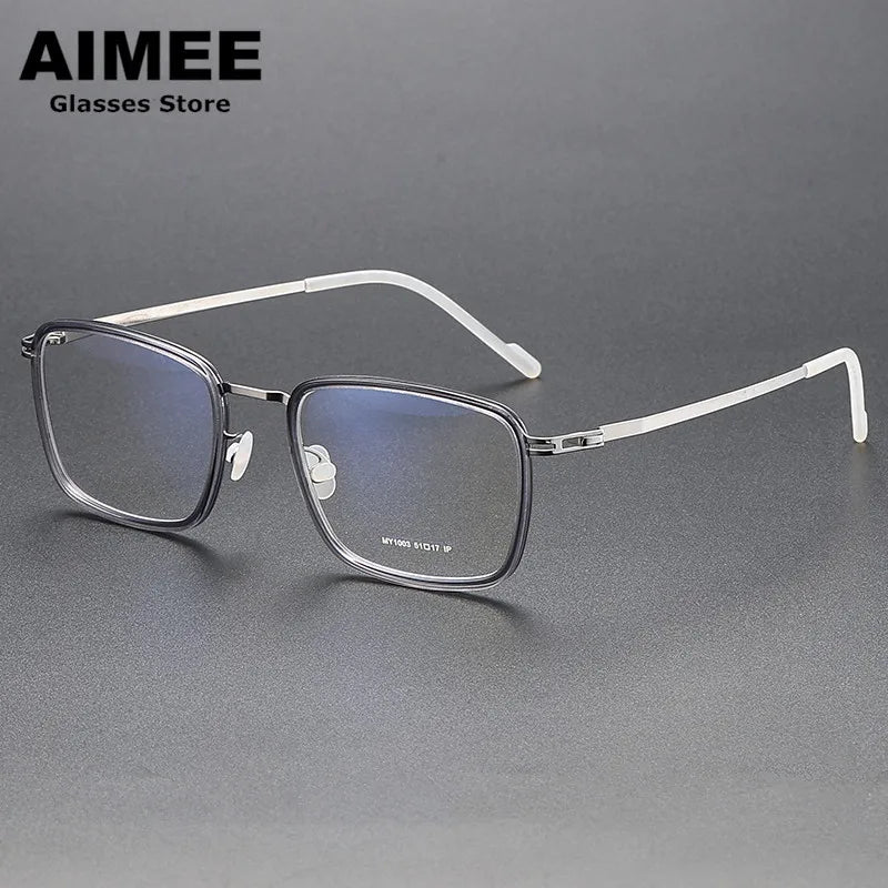 Aimee Unisex Full Rim Square Acetate Titanium Eyeglasses 81003 - Lightweight Durable Frame for Men & Women - Perfect for Reading, Work, and Everyday Use