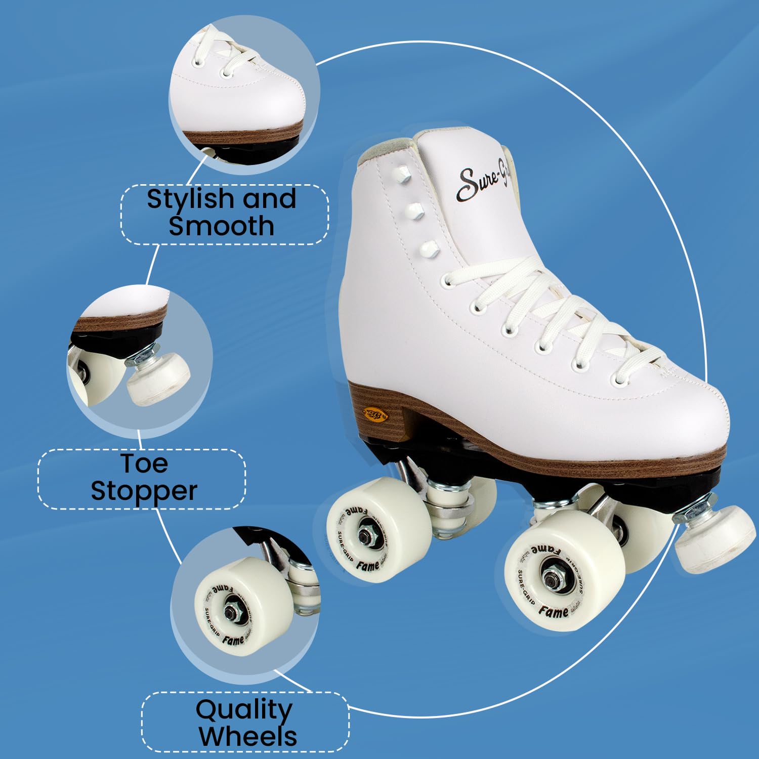 Sure-Grip White Fame Women's Roller Skates - Durable Nylon & Aluminum Design - 57mm Polyurethane Indoor Wheels - Super X Trucks for Extended Support - Perfect for Beginners and Indoor Skating Rinks