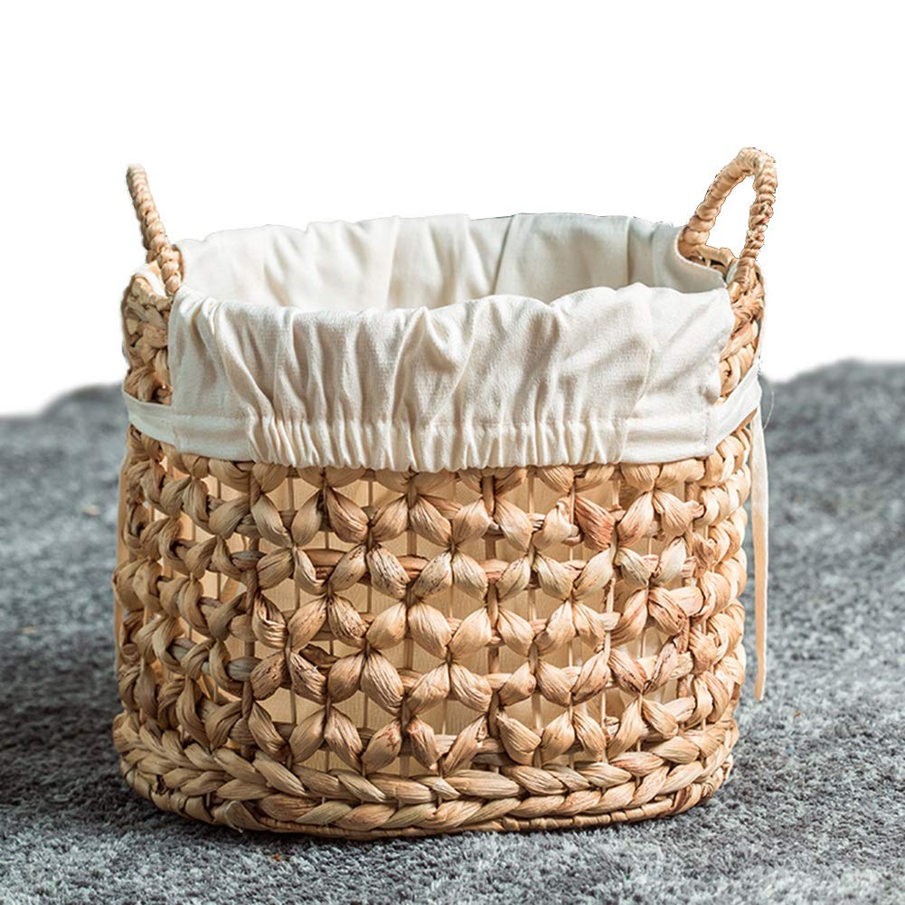 MAHFEI Large Woven Rattan Storage Basket with Handles - Hollow Design Laundry Hamper with Removable Cotton Lining | Rustic Home Decor for Blankets, Clothes & Toys | Perfect for Bedroom, Nursery & Living Room Organization