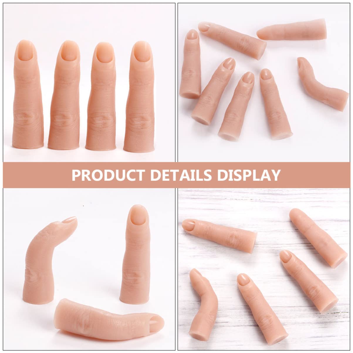 Beatifufu Bendable Prosthetic Hand & Manicure Practice Finger Model - Acrylic Artificial Fake Nails for Nail Art Training - Silicone Pluggable Fake Fingers for Salon Practice & Cosmetology Students