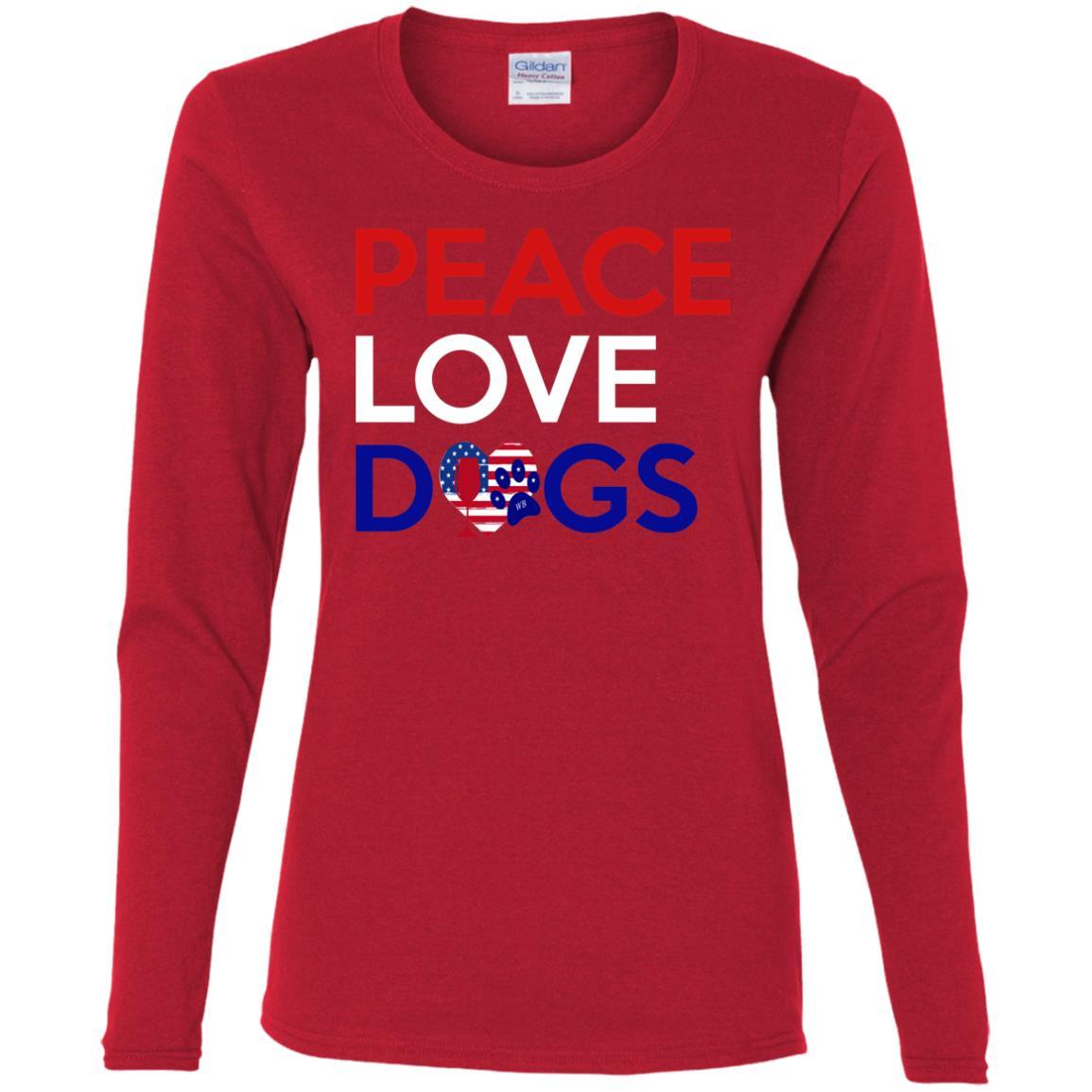 Peace Love Dogs Women's Cotton Long Sleeve T-Shirt | Soft Casual Comfort Tee for Dog Lovers | Perfect for Daily Wear, Dog Walks & Pet-Friendly Outings