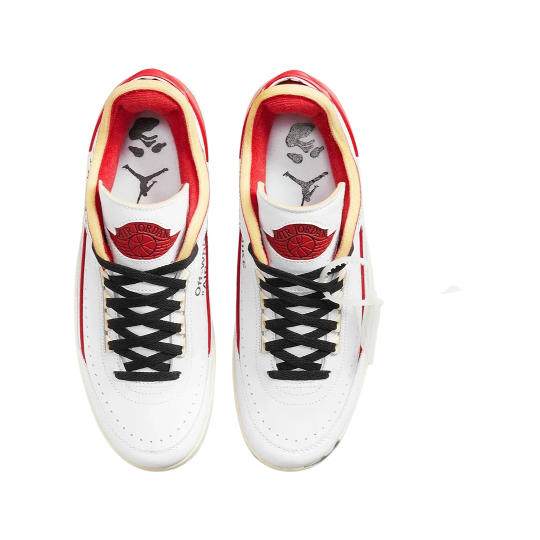 Off White x Air Jordan 2 Retro Low SP Sneakers - White & Varsity Red Colorway - Limited Edition Basketball Shoes for Men | Streetwear Fashion & Sneaker Collecting