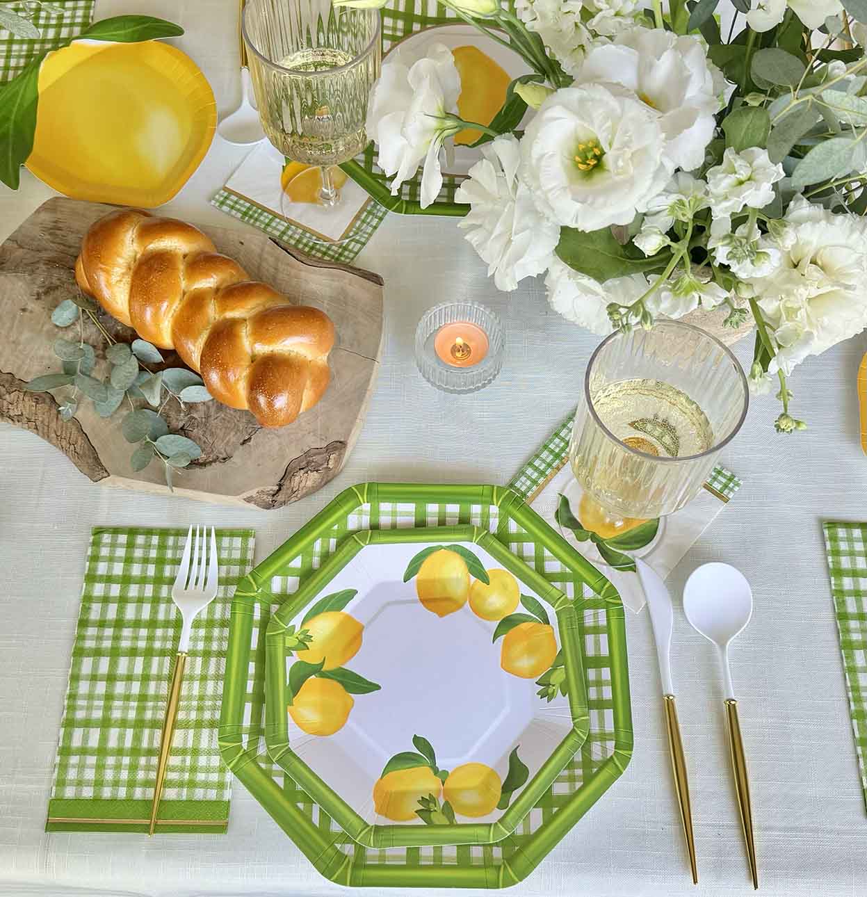 Elegant Lemon and Stem Table Setting for Dining & Entertaining - Perfect for Weddings, Parties & Home Decor
