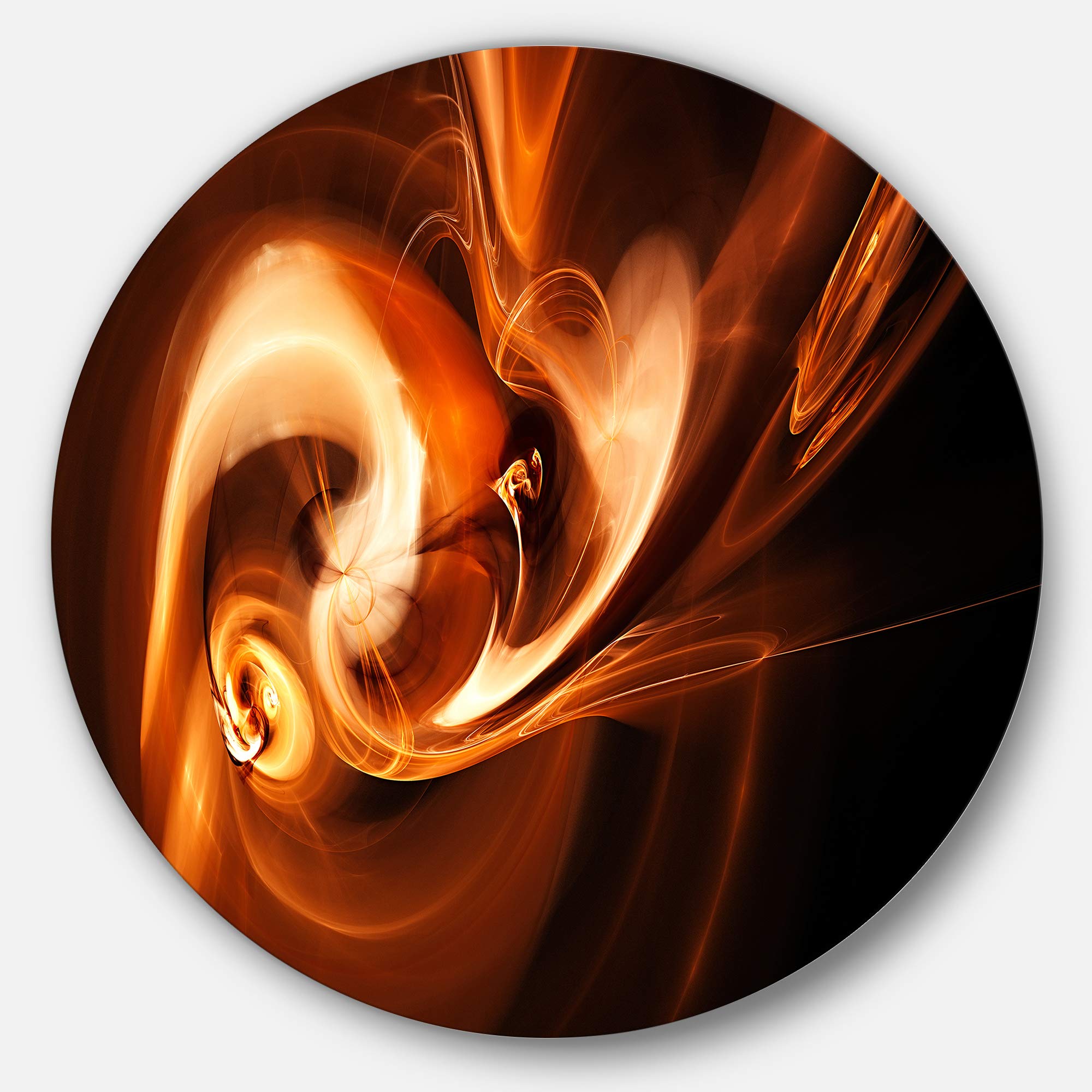 DesignArt Round Metal Wall Art - Fractal Smoke Texture in Brown, Abstract Round Metal Wall Decor for Living Room, Bedroom & Office