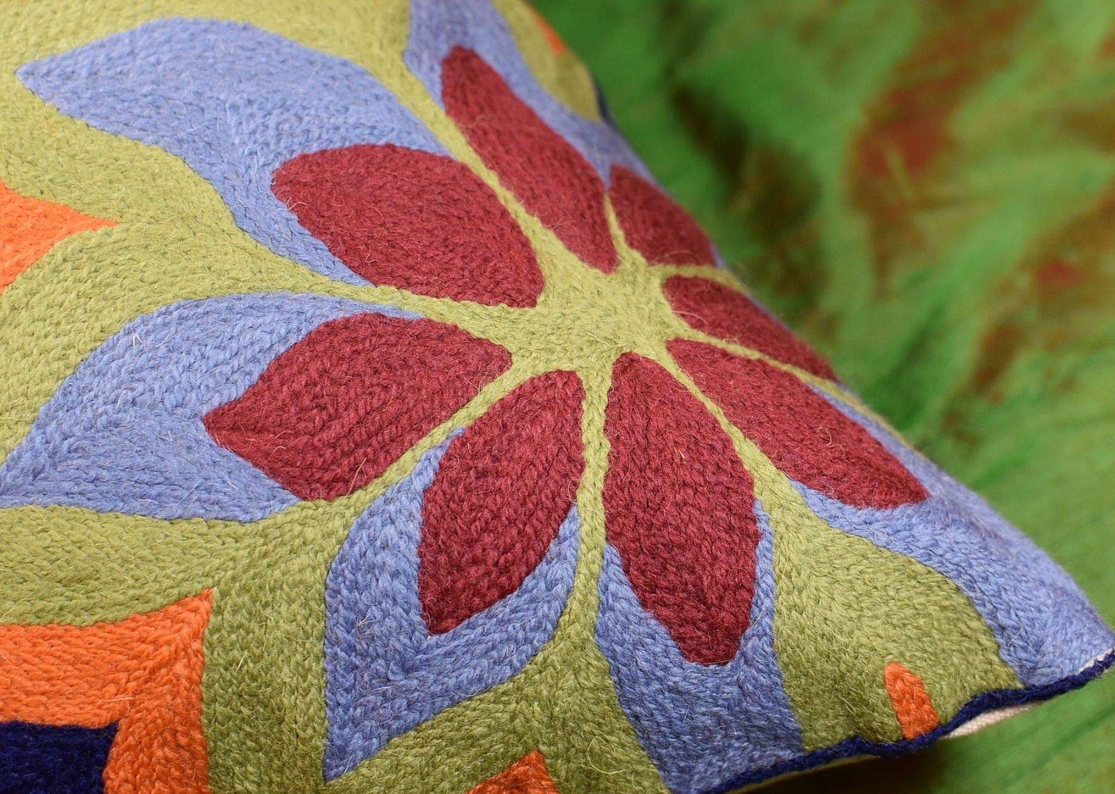 Blue Floral Pillow Cover 18x18 - Navy Flower Throw Pillow & Hand Embroidered Suzani Cushion for Sofa, Bed, Outdoor Chair | Boho Home Decor & Living Room Accent Pillow